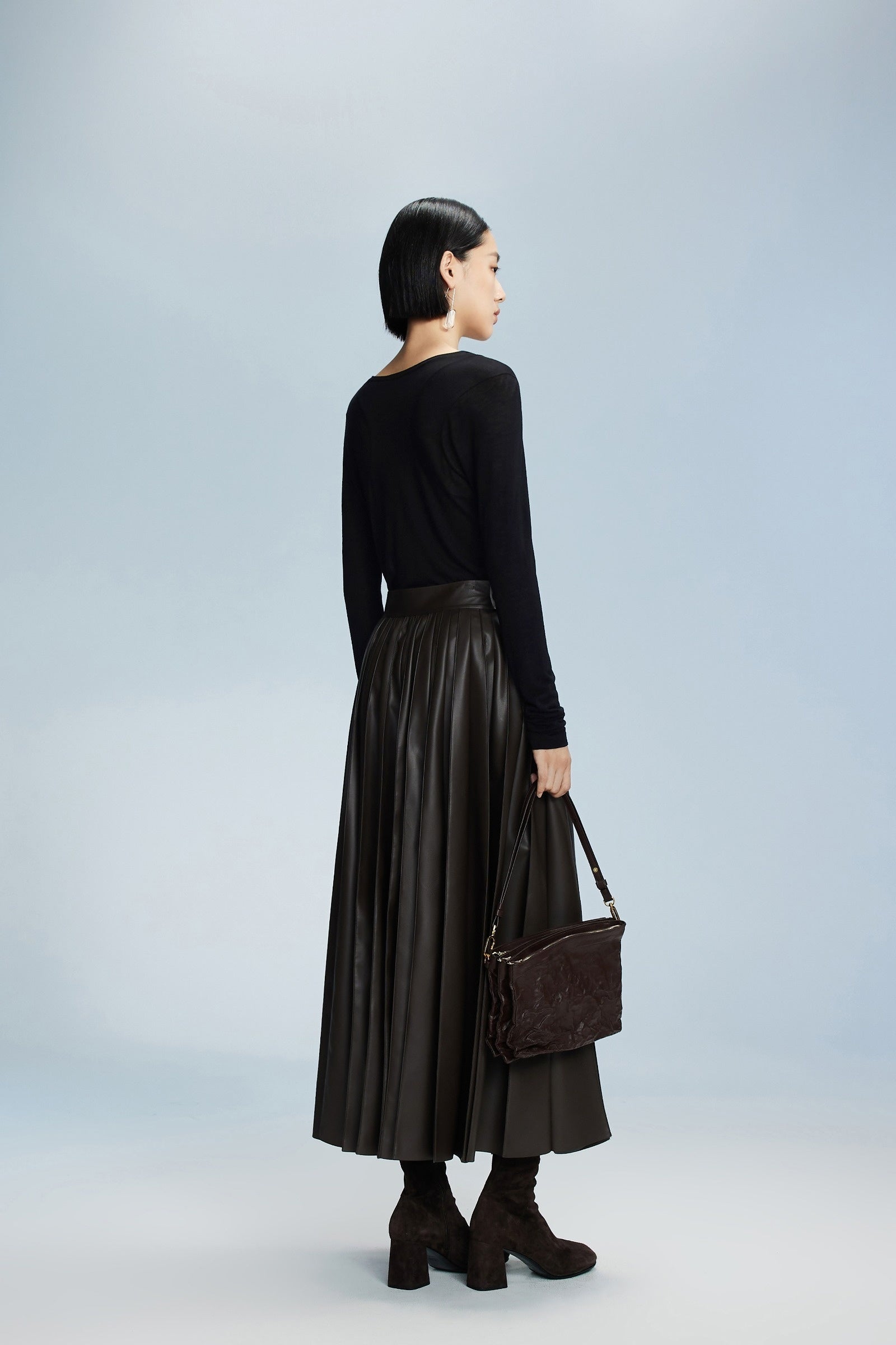 Damen Tellerrock in Lederoptik in Braun LESS