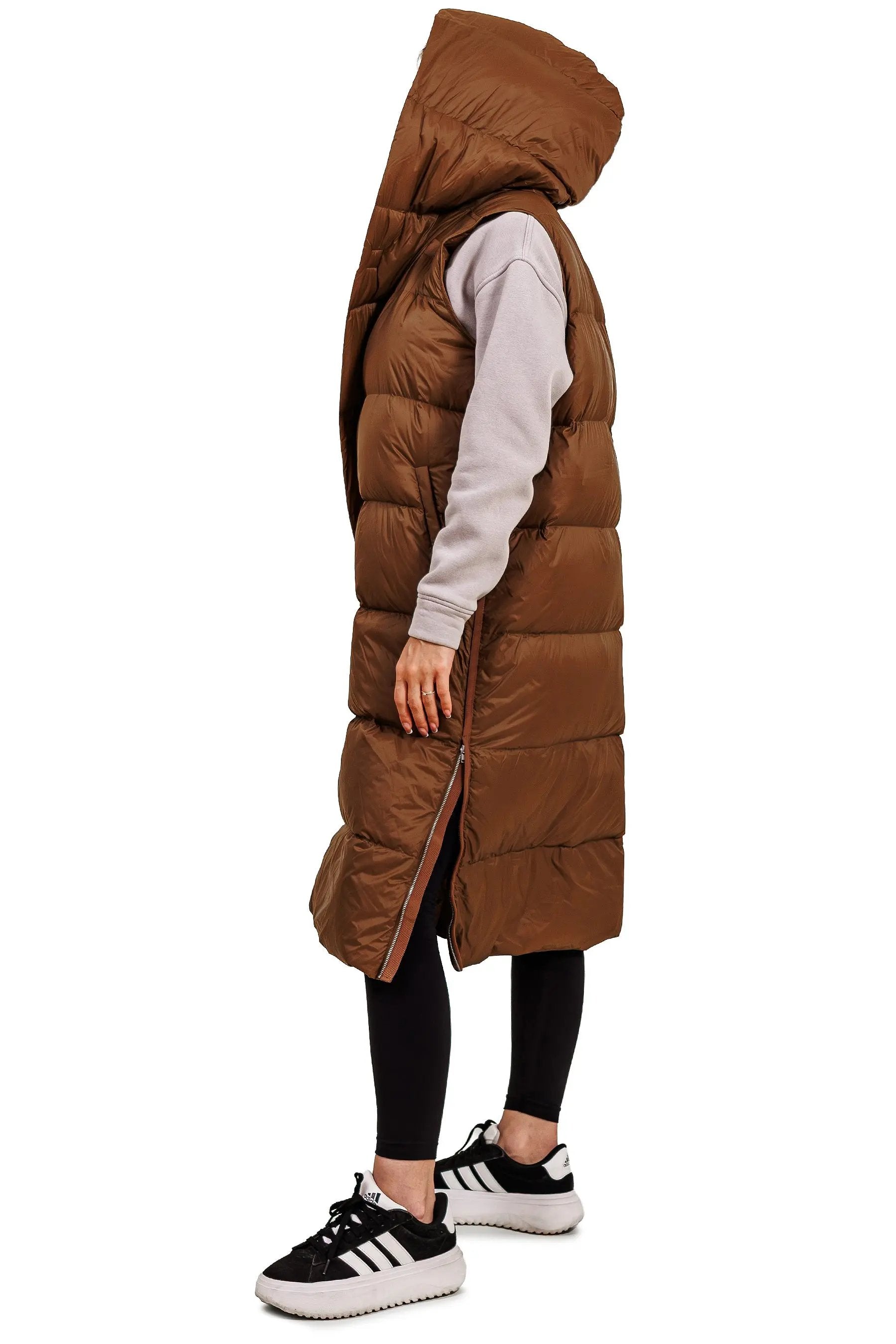 JNBY Damen lange Daunenweste mit Kapuze Herbst/Winterweste bronze warm gefüttert JNBY