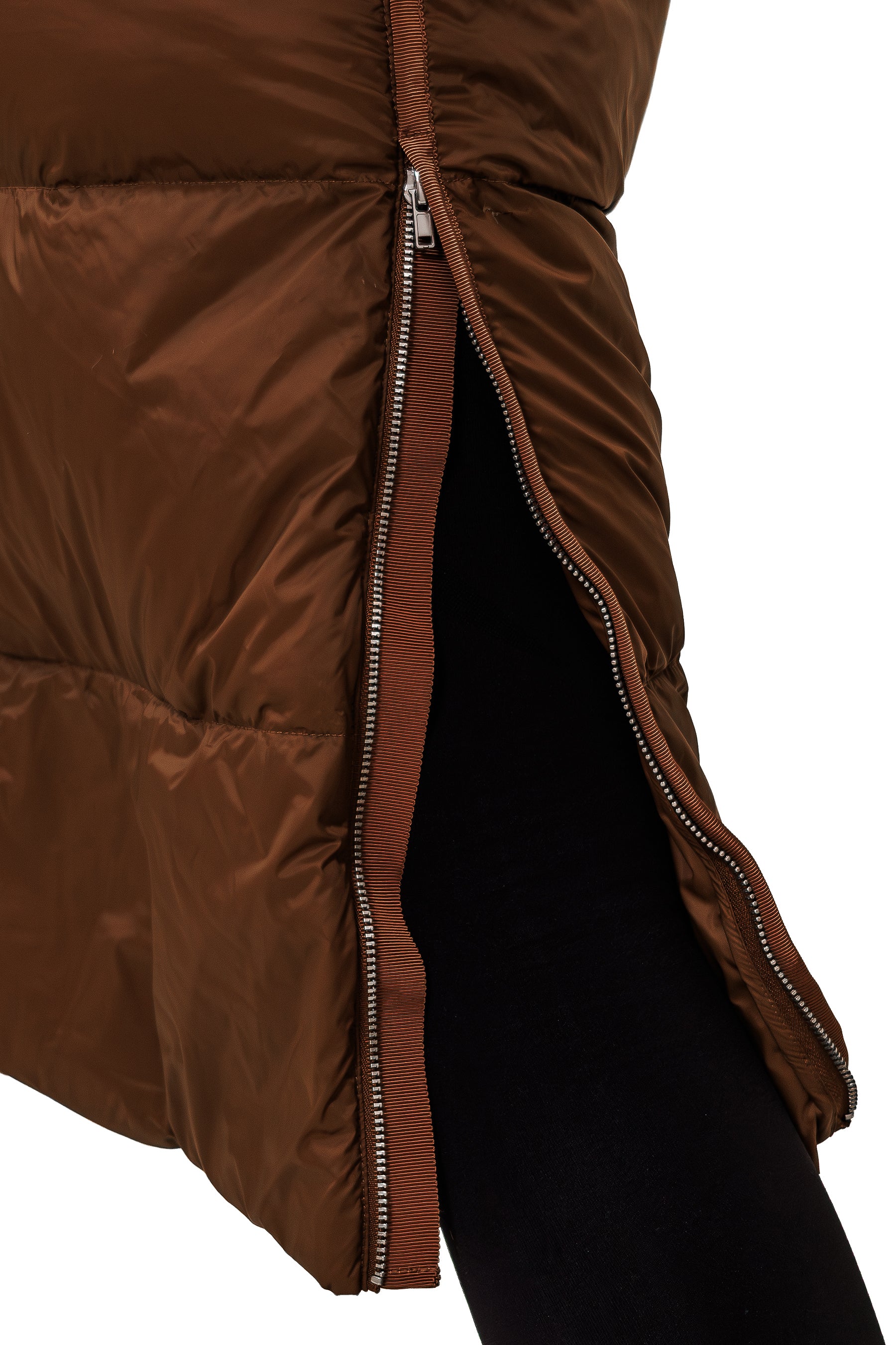Ultraleichte Damen Daunenweste mit Kapuze, lange Steppoptik, Farbe Bronze