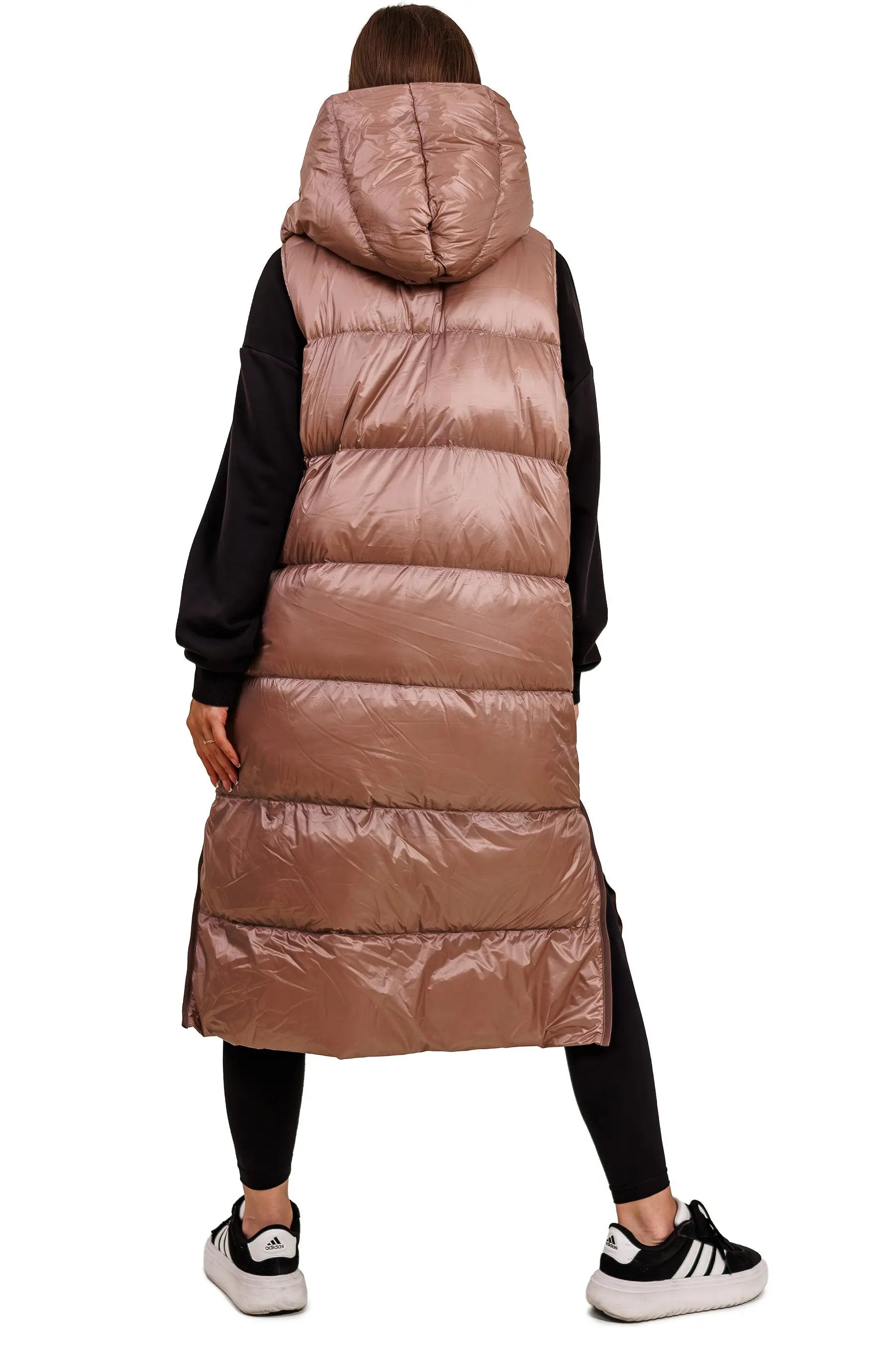 JNBY Damen lange Daunenweste mit Kapuze Herbst/Winterweste champagner rosé warm gefüttert JNBY