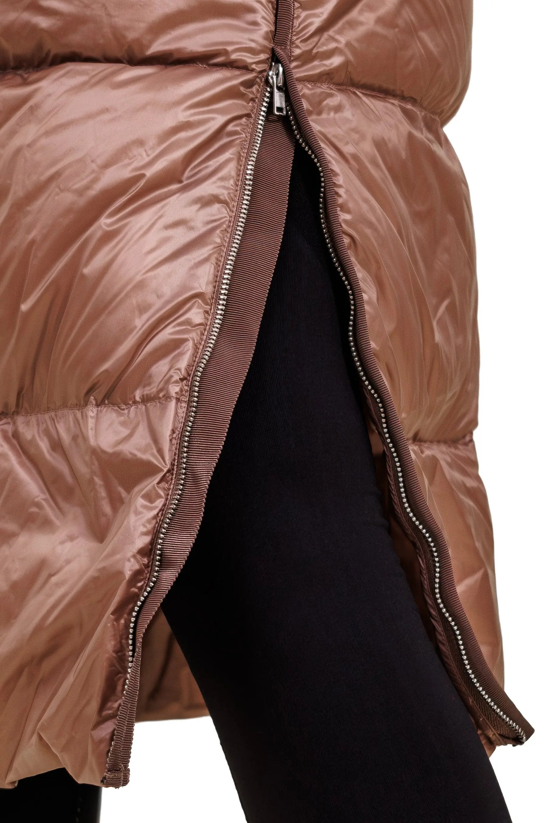 JNBY Damen lange Daunenweste mit Kapuze Herbst/Winterweste champagner rosé warm gefüttert JNBY