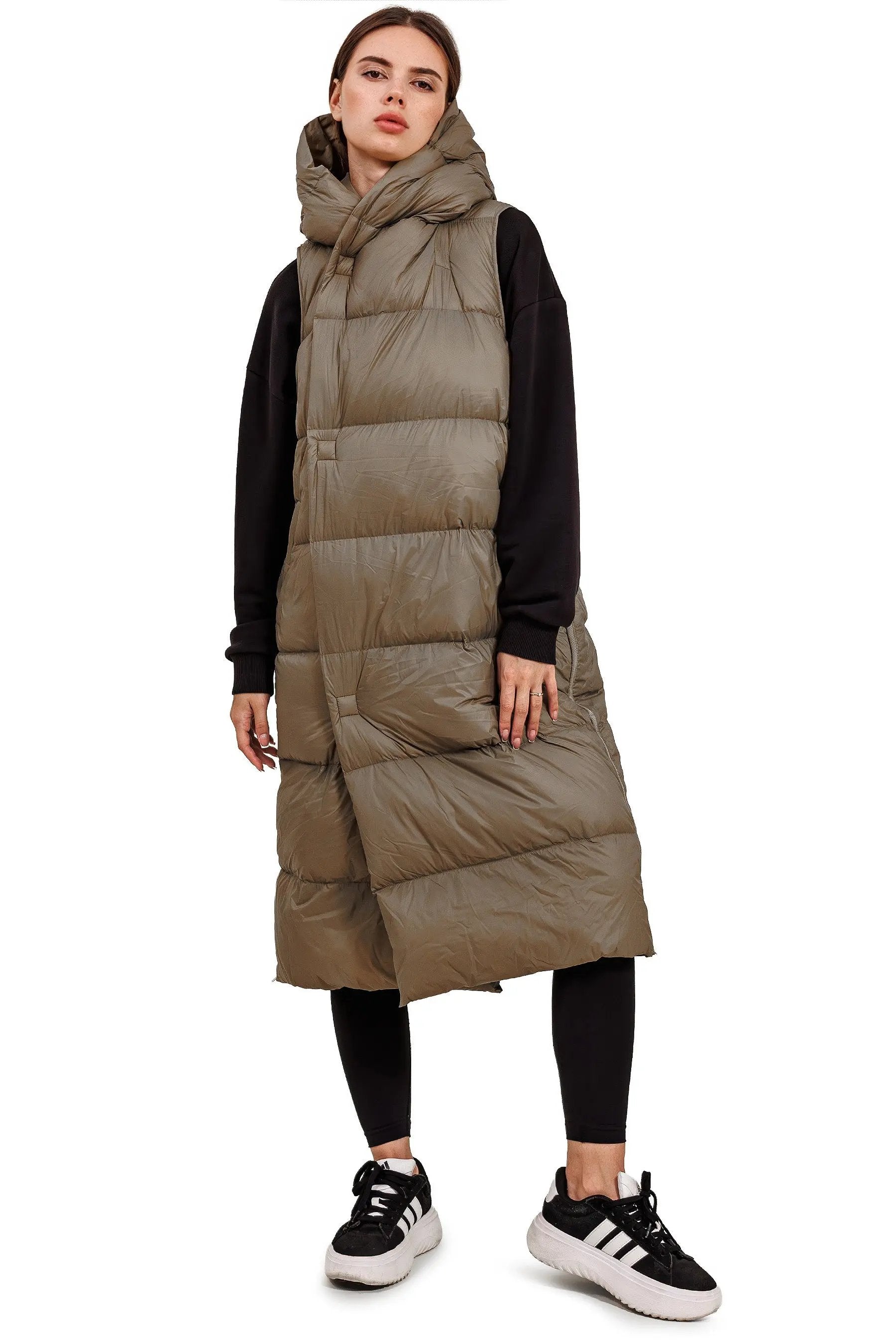 JNBY Damen lange Daunenweste mit Kapuze Herbst/Winterweste Schilf warm gefüttert JNBY