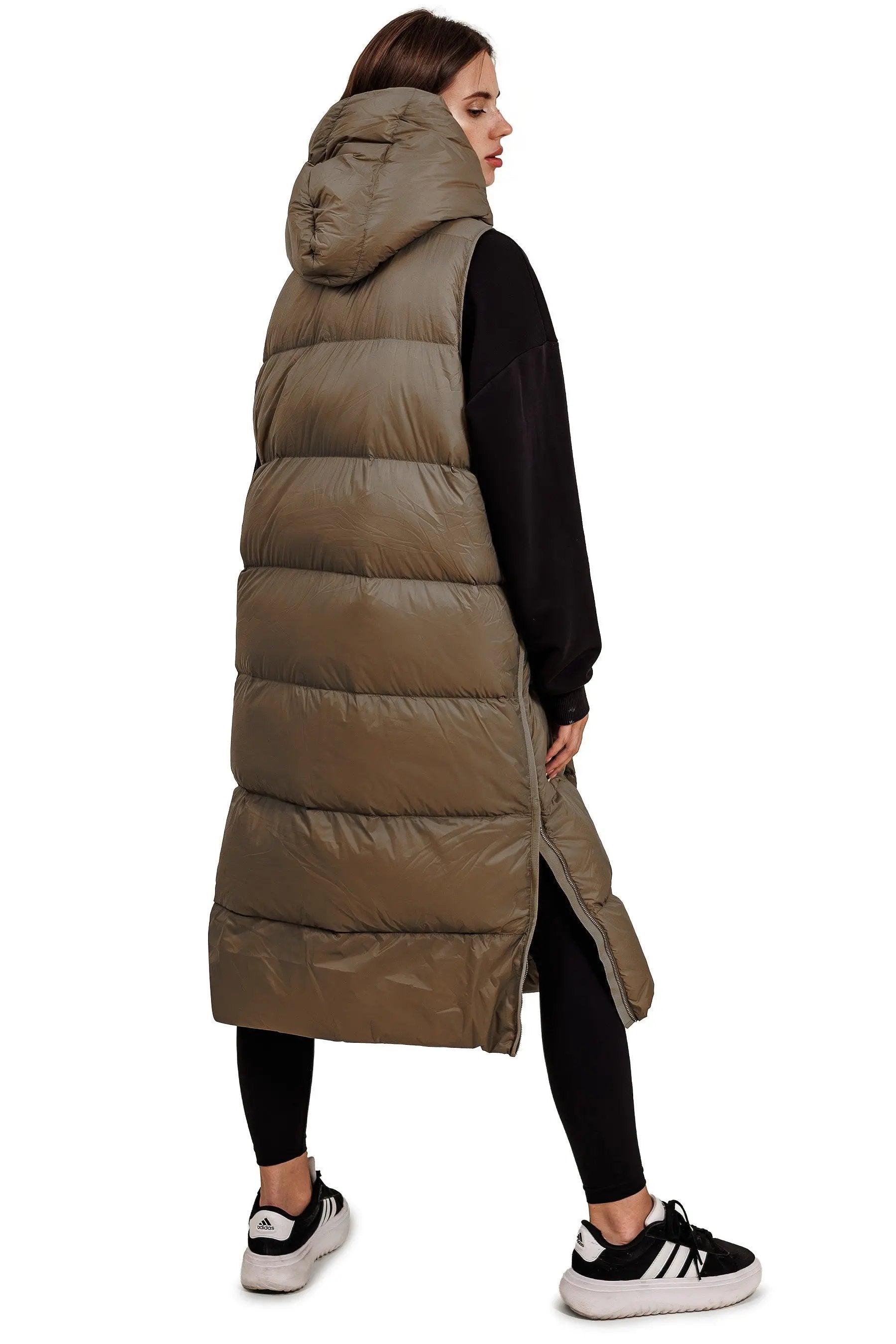 JNBY Damen lange Daunenweste mit Kapuze Herbst/Winterweste Schilf warm gefüttert JNBY