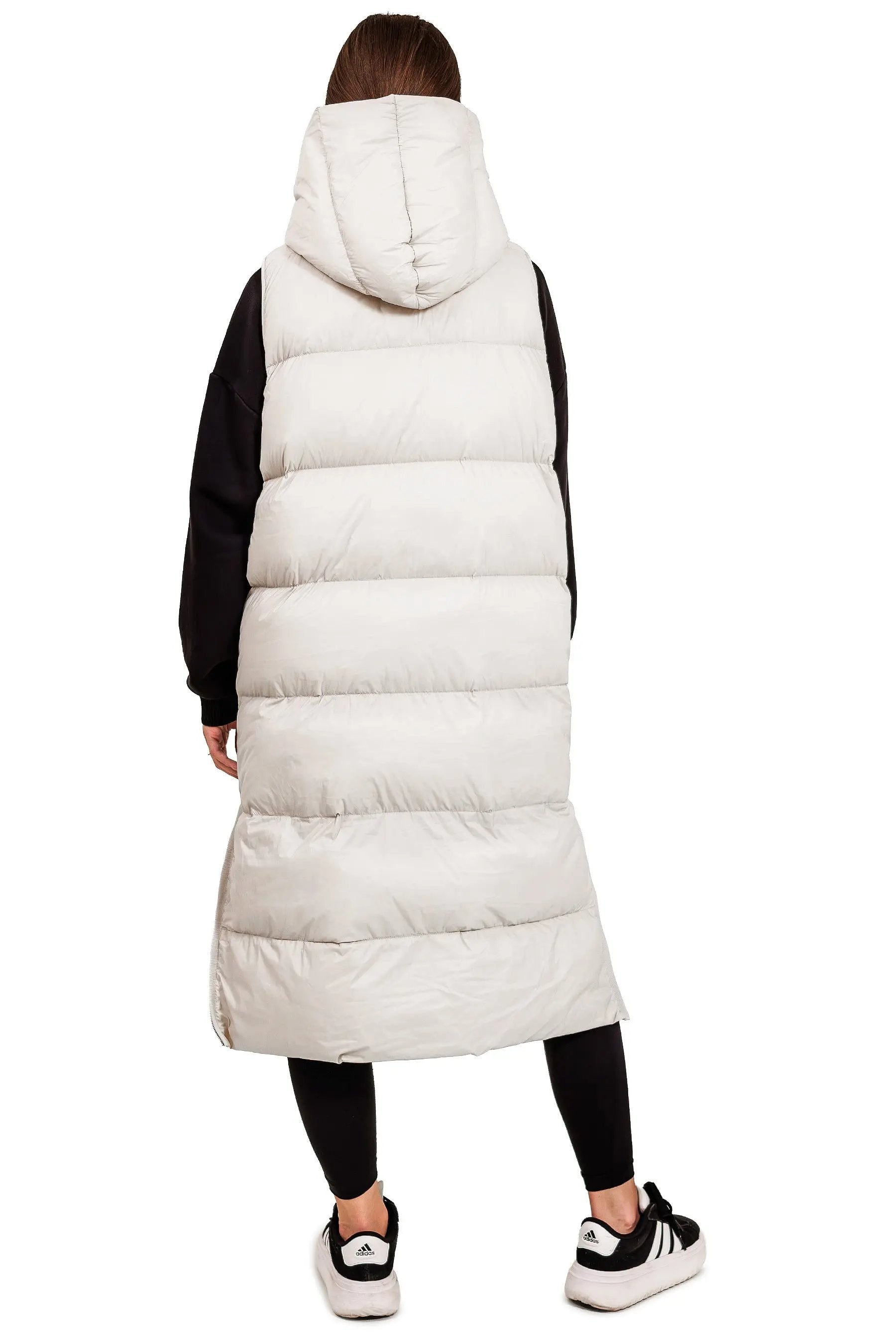 JNBY Damen lange Daunenweste mit Kapuze Herbst/Winterweste Stone warm gefüttert JNBY