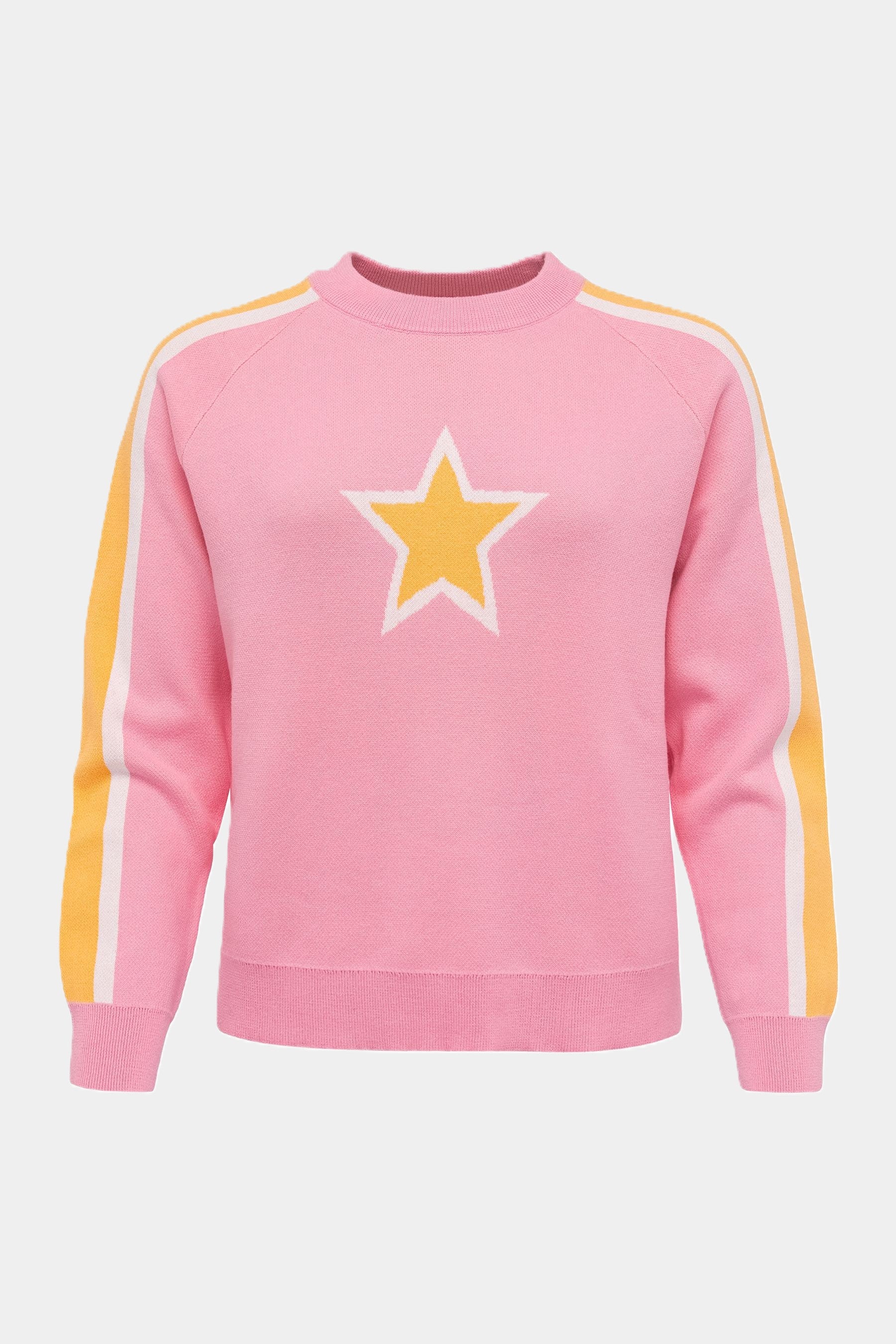 Six-o-Seven cotton knit sweater with star design and sleeve stripes in BUBBLE