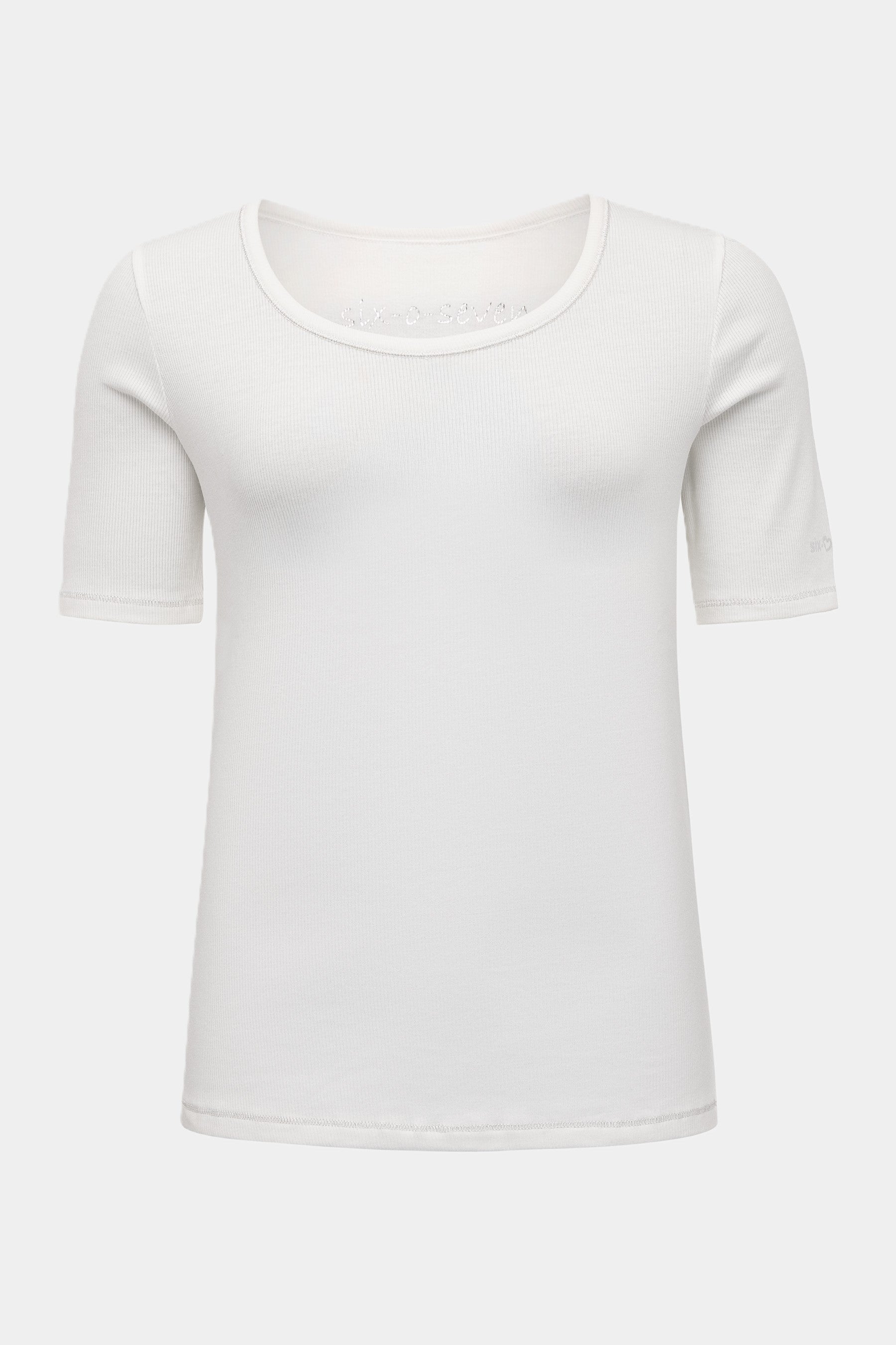 Six-o-Seven Basic knitted shirt with detail print - WHITE