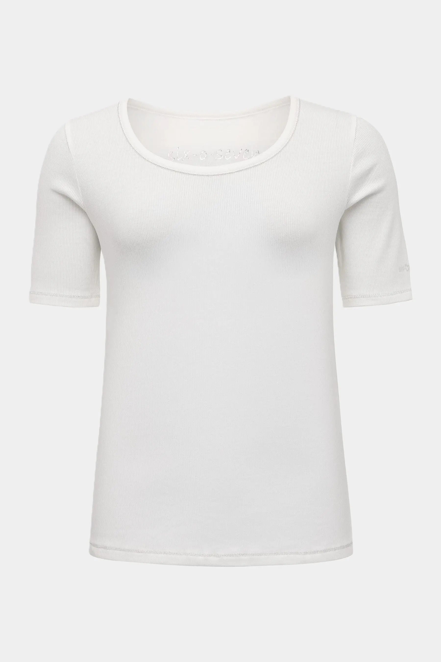 Six-o-Seven Basic Strickshirt mit Detail-Print - WHITE six-o-seven