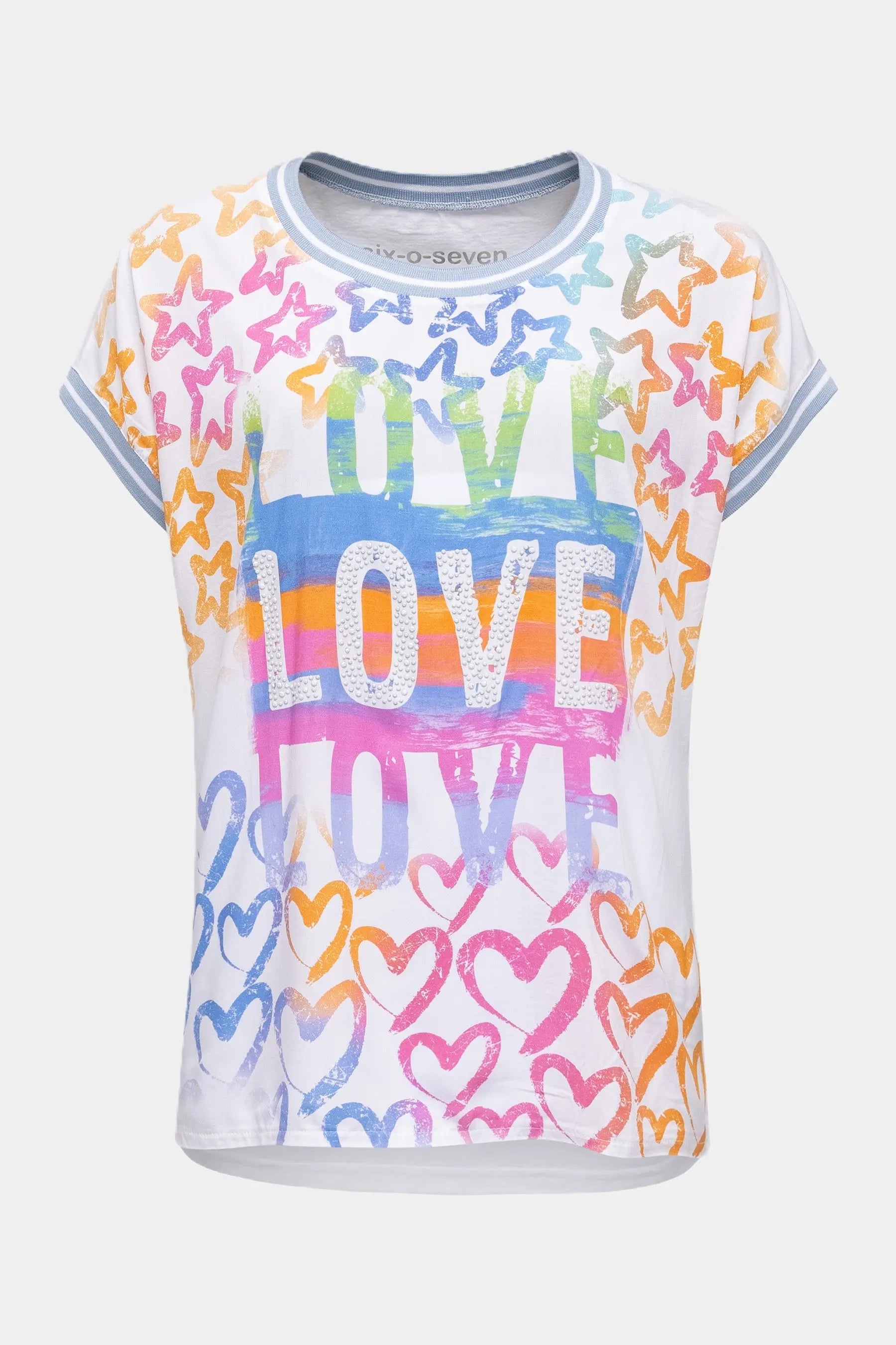 T-Shirt mit plakativem "LOVE"-Print in WHITE für Valentinstag six-o-seven