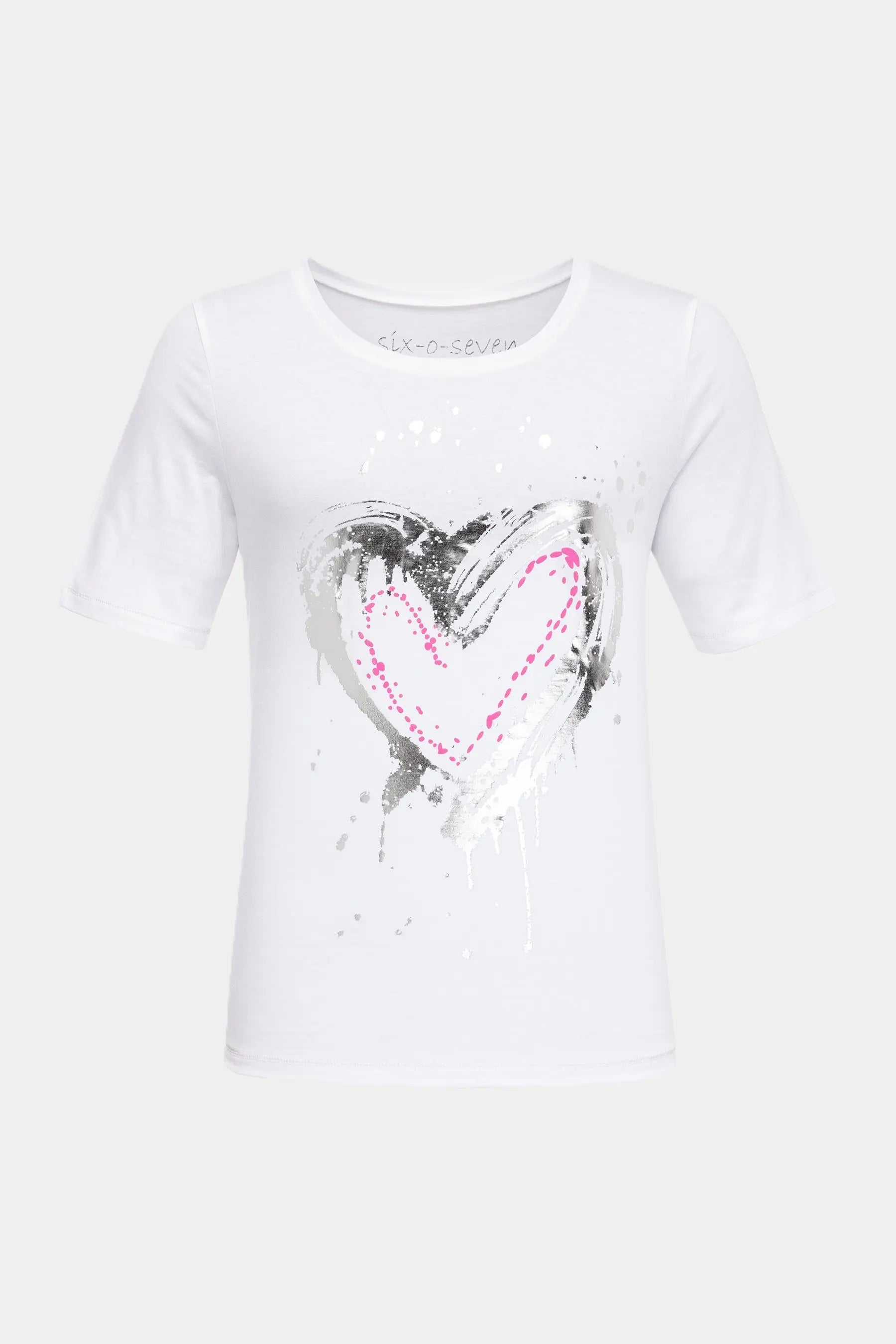 T-Shirt mit Herz Print WHITE für Valentinstag six-o-seven