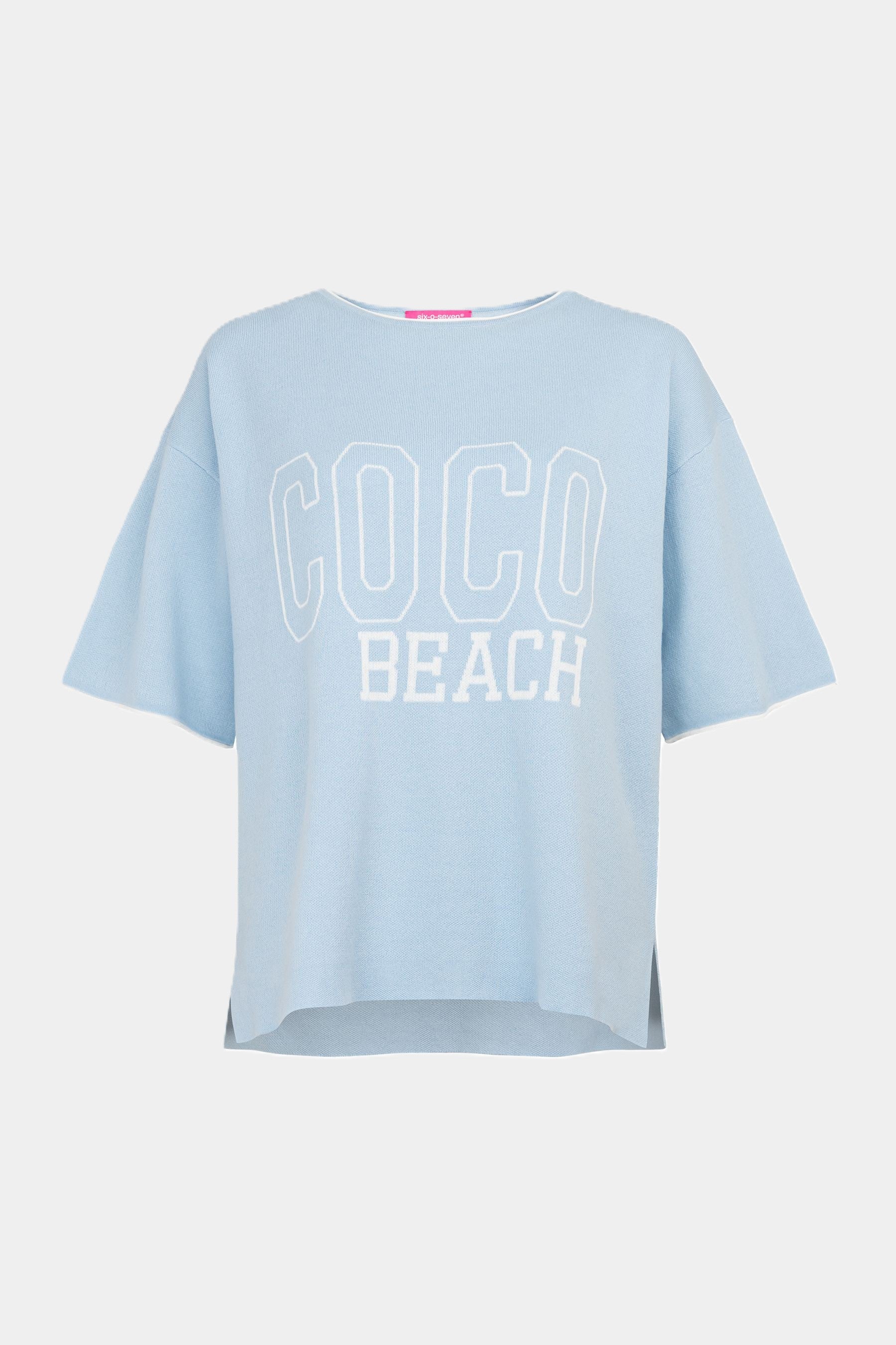 Halbarm Baumwoll-Strickpullover im Cloud-Beach Vibe mit Seitenschlitz six-o-seven