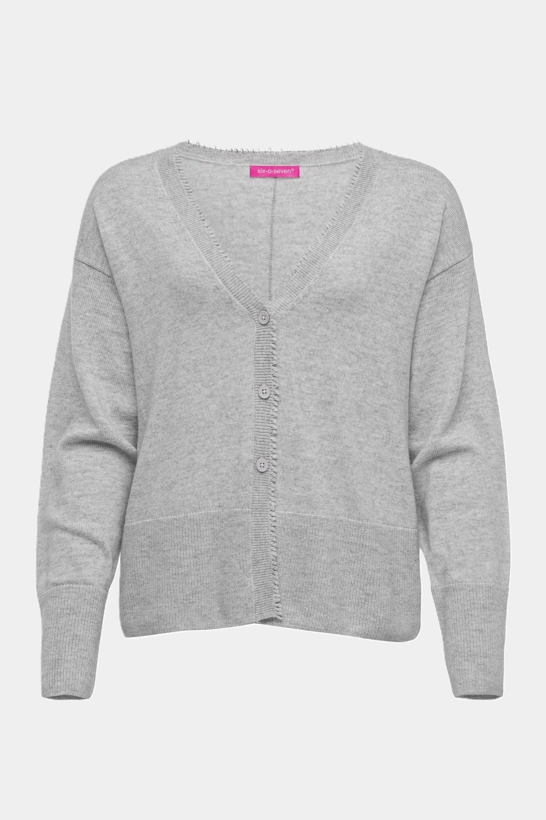 Six-o-seven Strickjacke mit Fransen LIGHT GREY