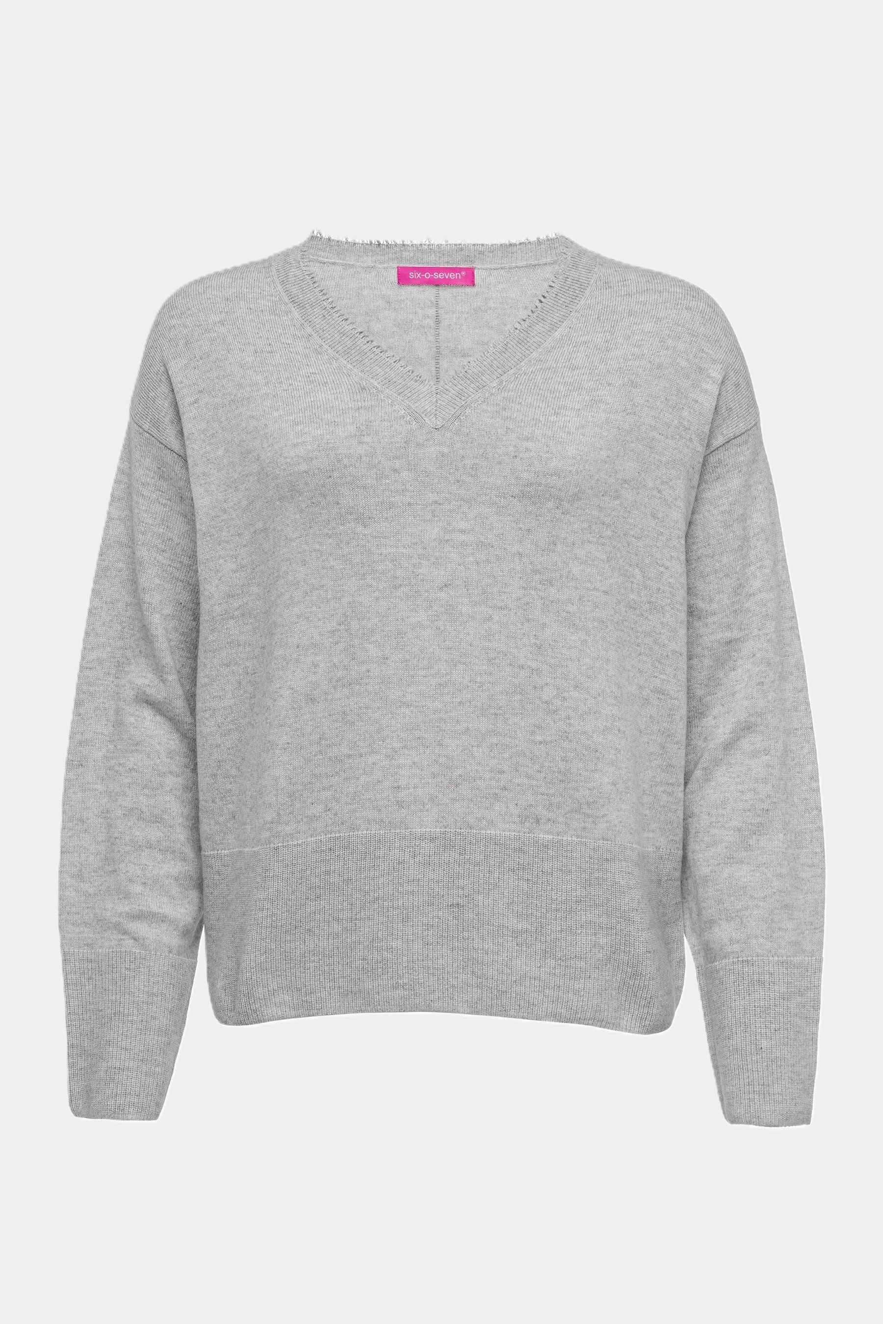 Six-o-Seven Strickpullover mit Fransen - LIGHT GREY six-o-seven