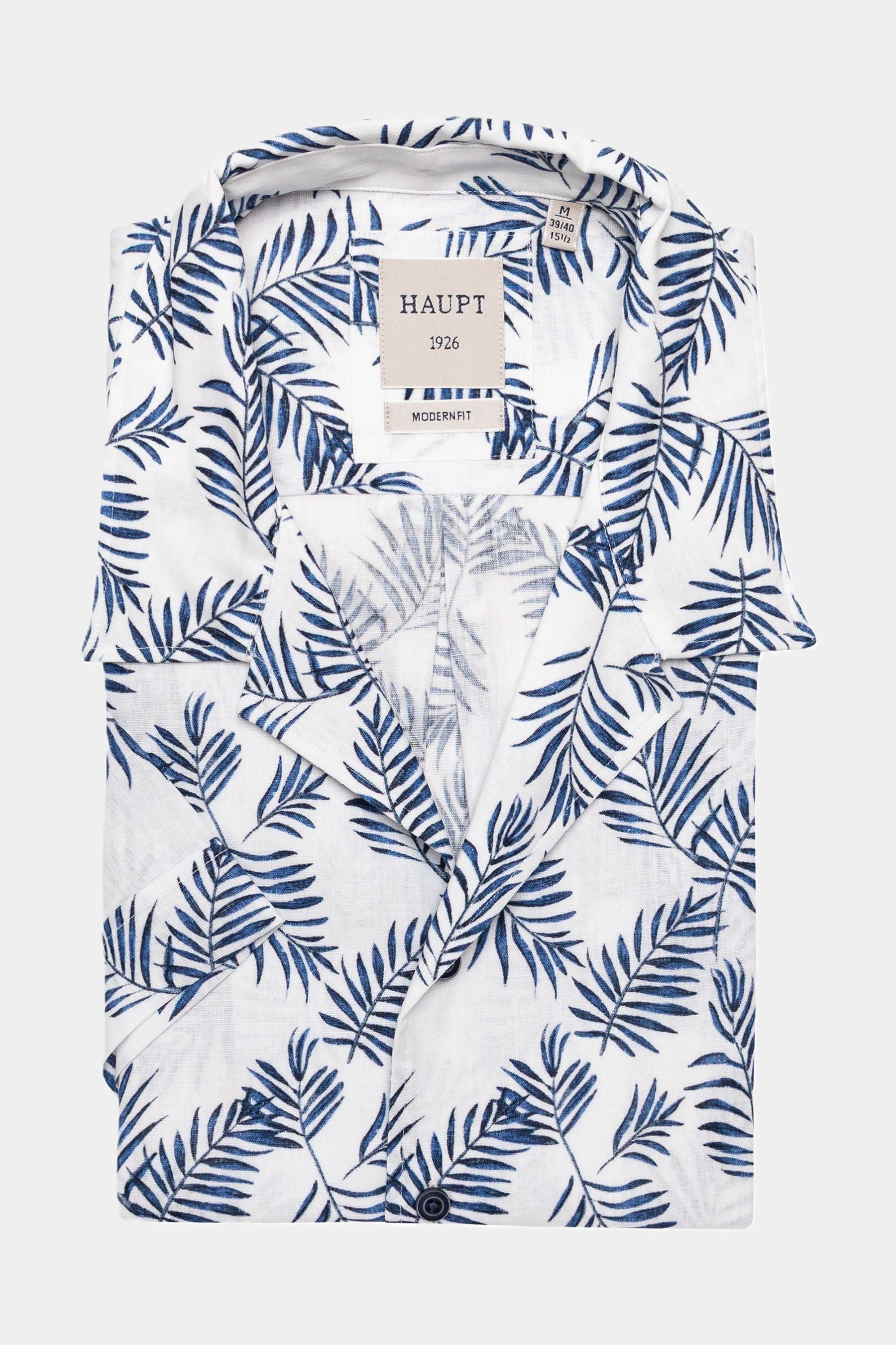 Haupt Leinen-Kurzarmhemd mit Palmen Muster - WHITE Haupt