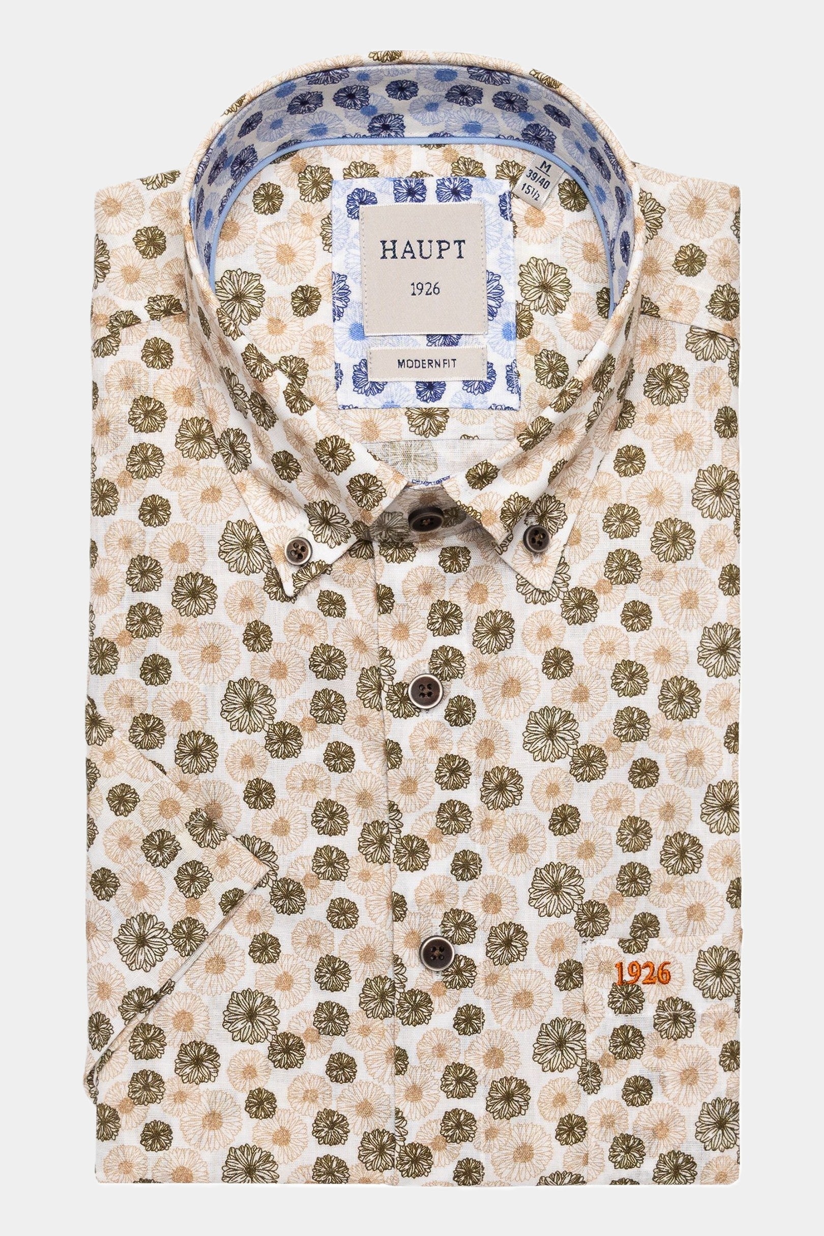 Camisa principal de manga corta con estampado de flores en corte moderno color ARENA