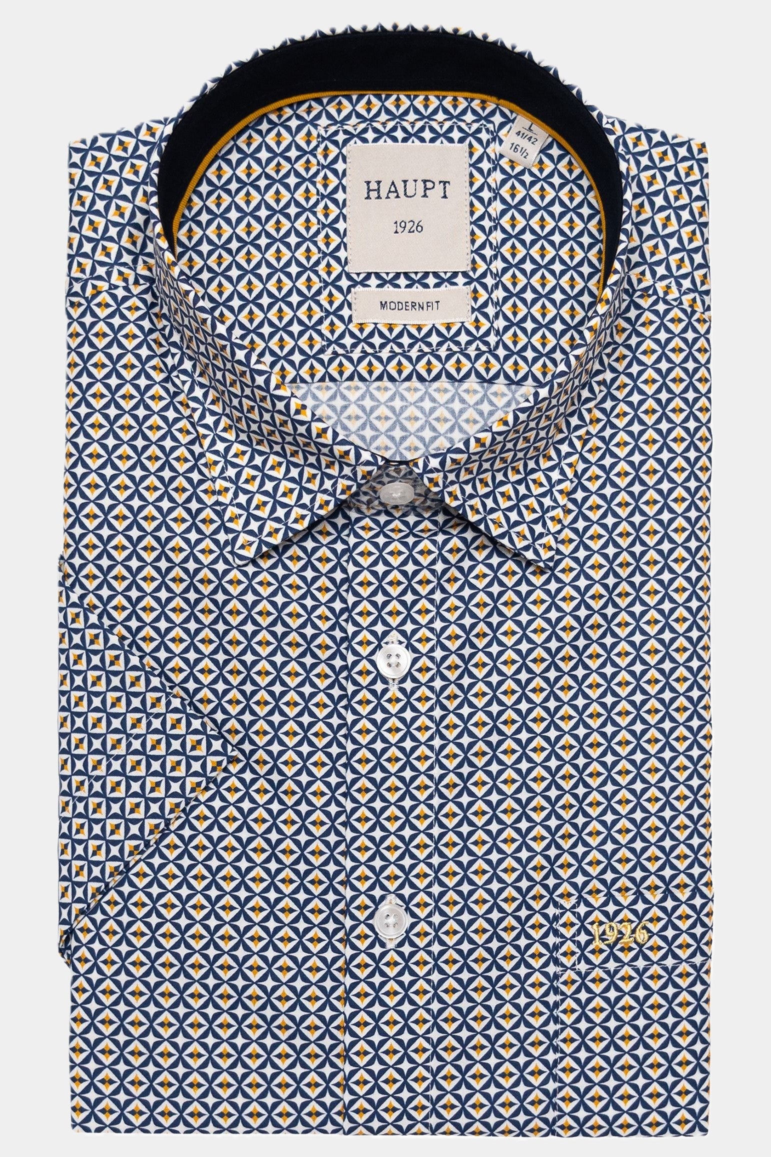 Haupt Kurzarmhemd mit abstraktem Sternen-Muster - JEANS BLUE Haupt