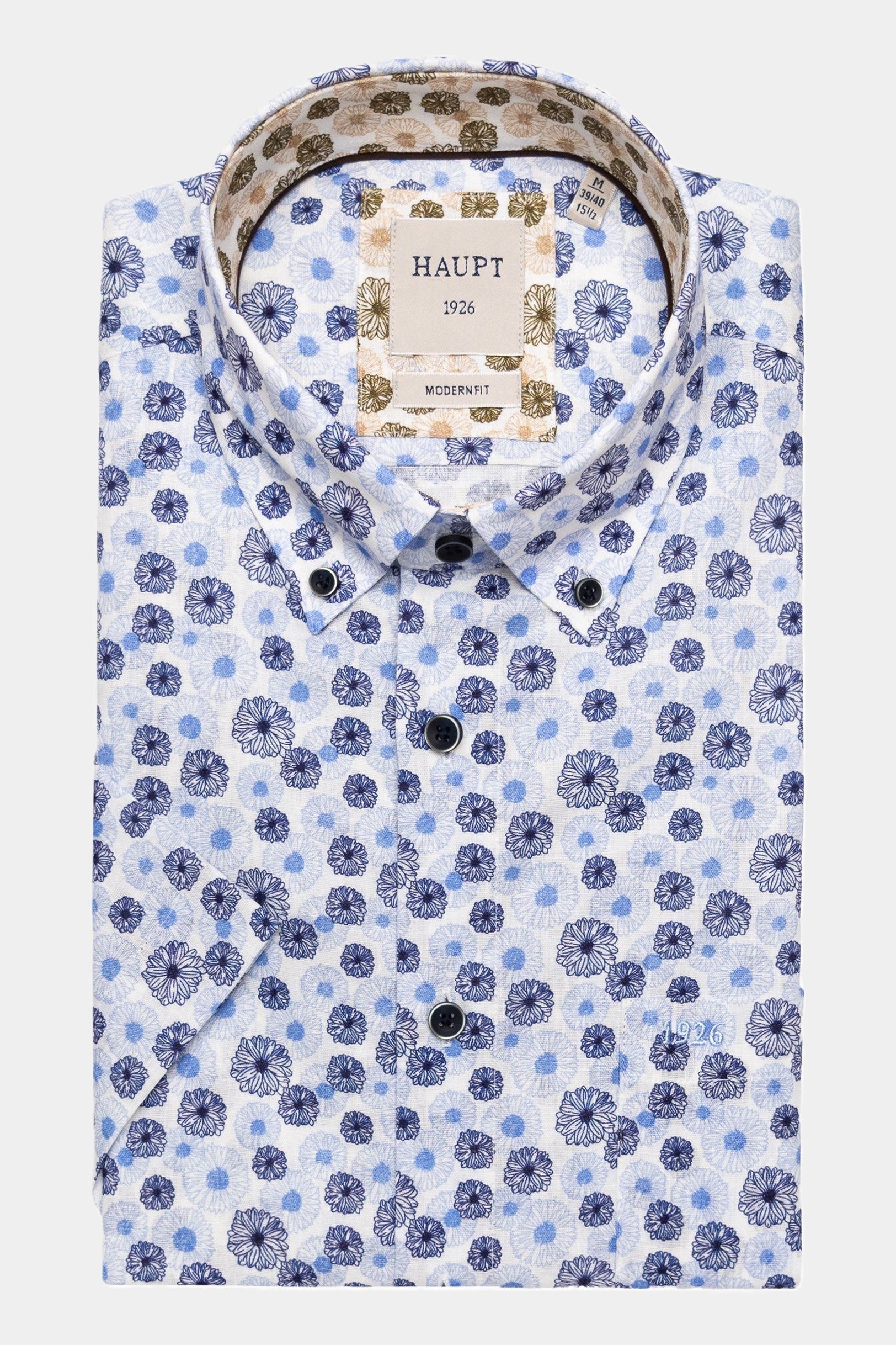 Haupt Kurzarmhemd mit Blumen Muster im Modern-Fit - LIGHT BLUE Haupt