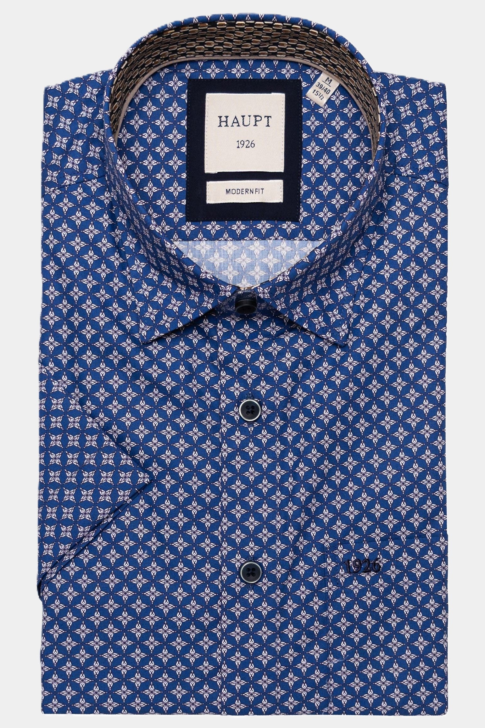 Haupt Kurzarmhemd Modern Fit mit Sternen-Floral Design - NAVY Haupt