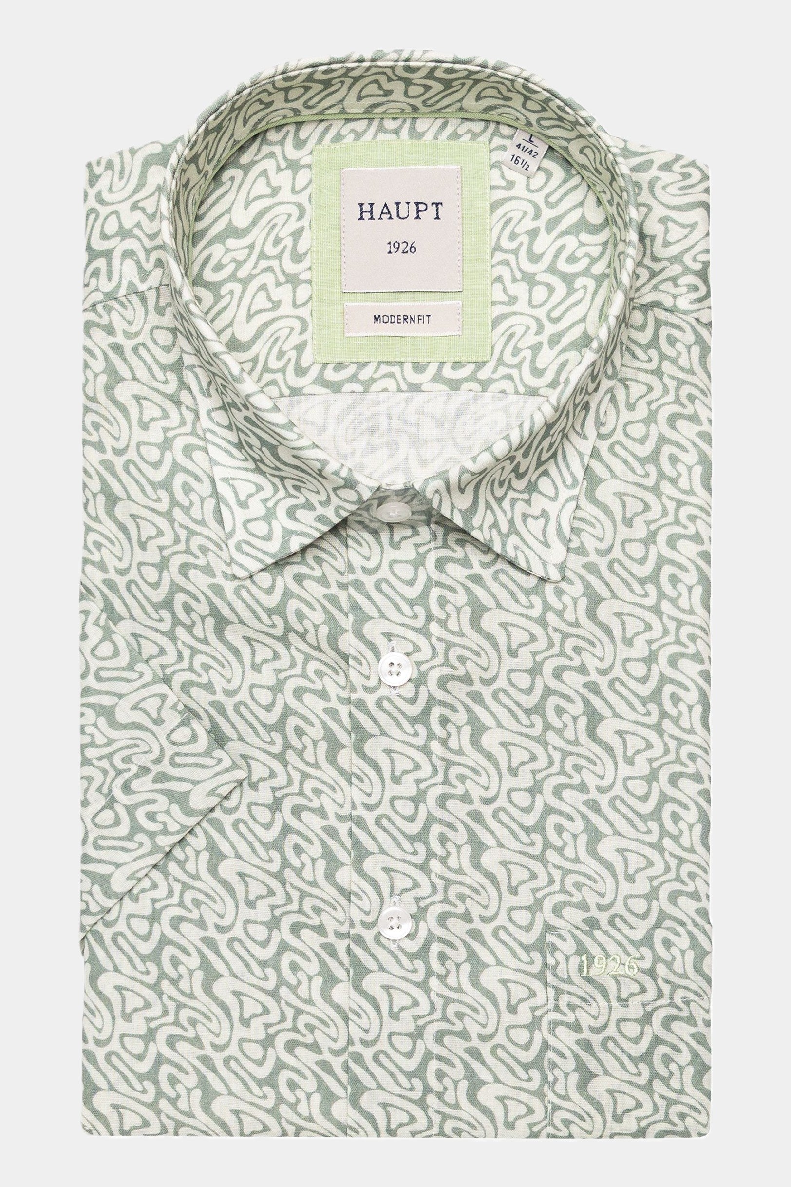Haupt Kurzarmhemd Doodle-Muster im Modern-Fit - MINT GREEN Haupt