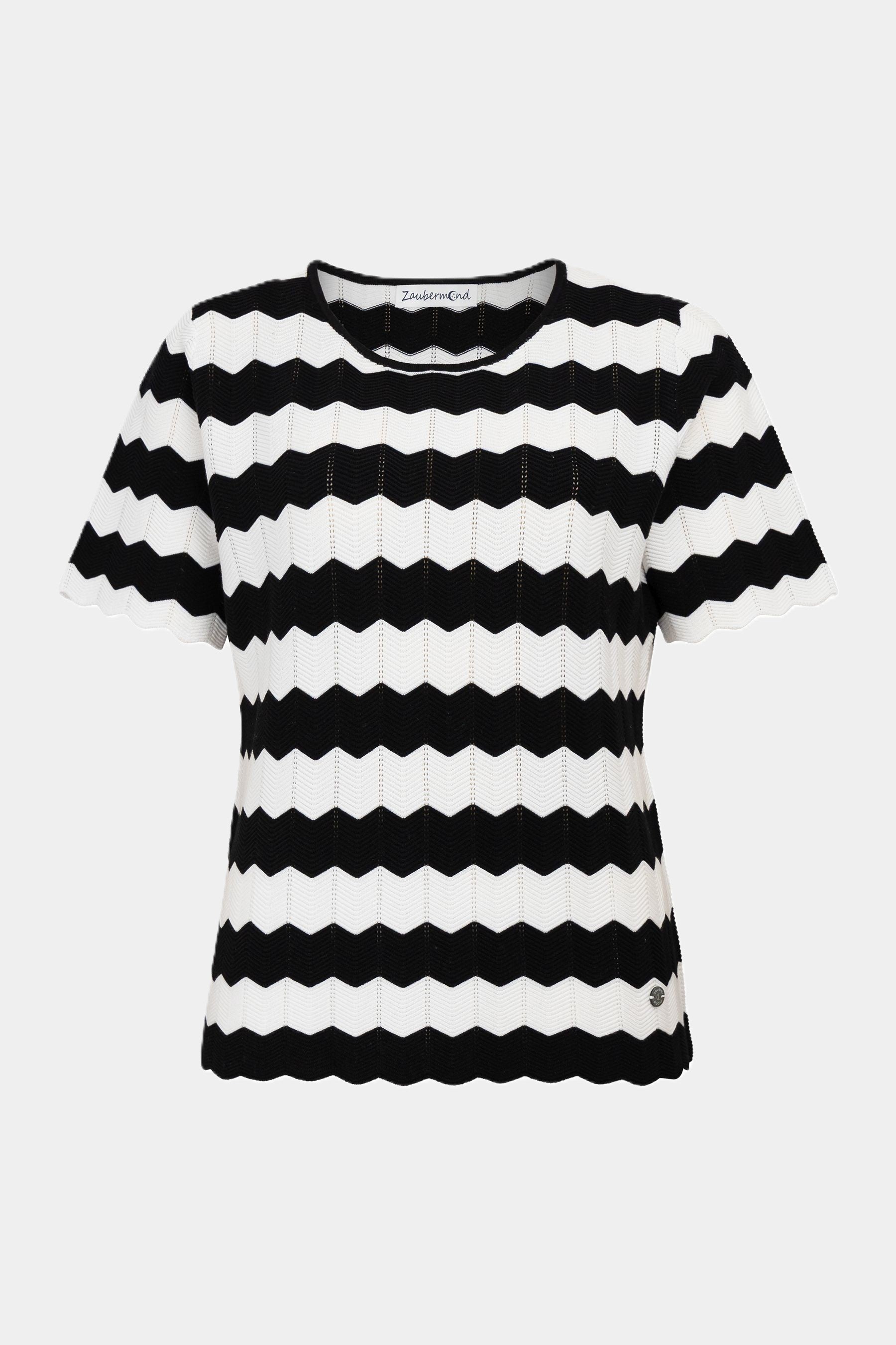 Strickshirt gestreift Zick Zack Optik BLACK Zaubermond