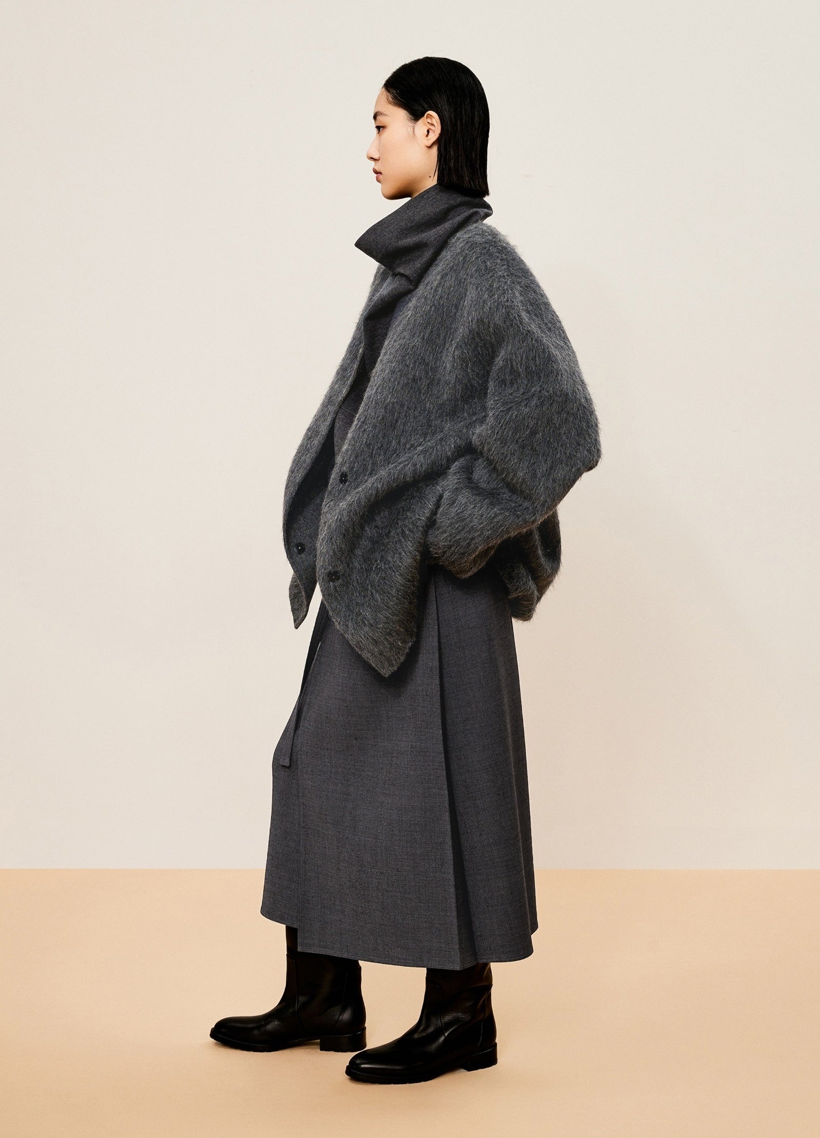 Damen A-Line Rock mit angenähtem Gürtel & asymmetrischer Länge LESS