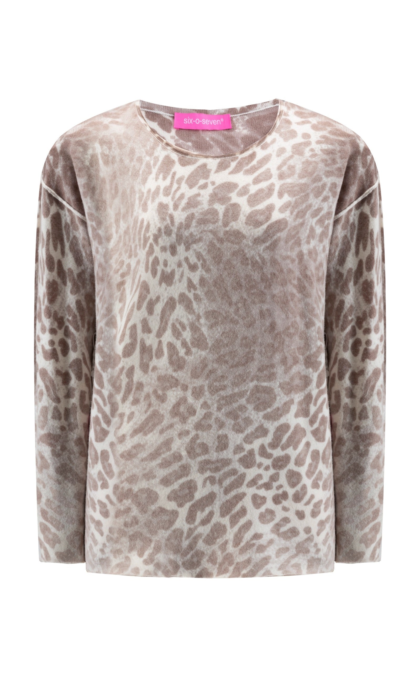 Damen Regular Strickpullover mit Inside out Leoparden Print aus Kaschmirmix six-o-seven