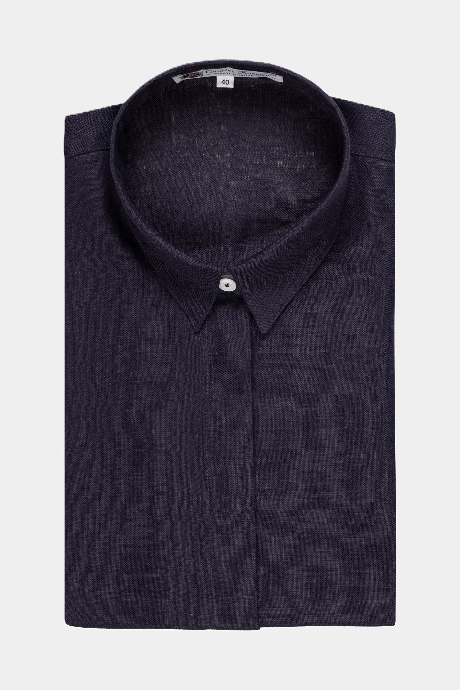 Linen long blouse with 3/4 sleeves NAVY