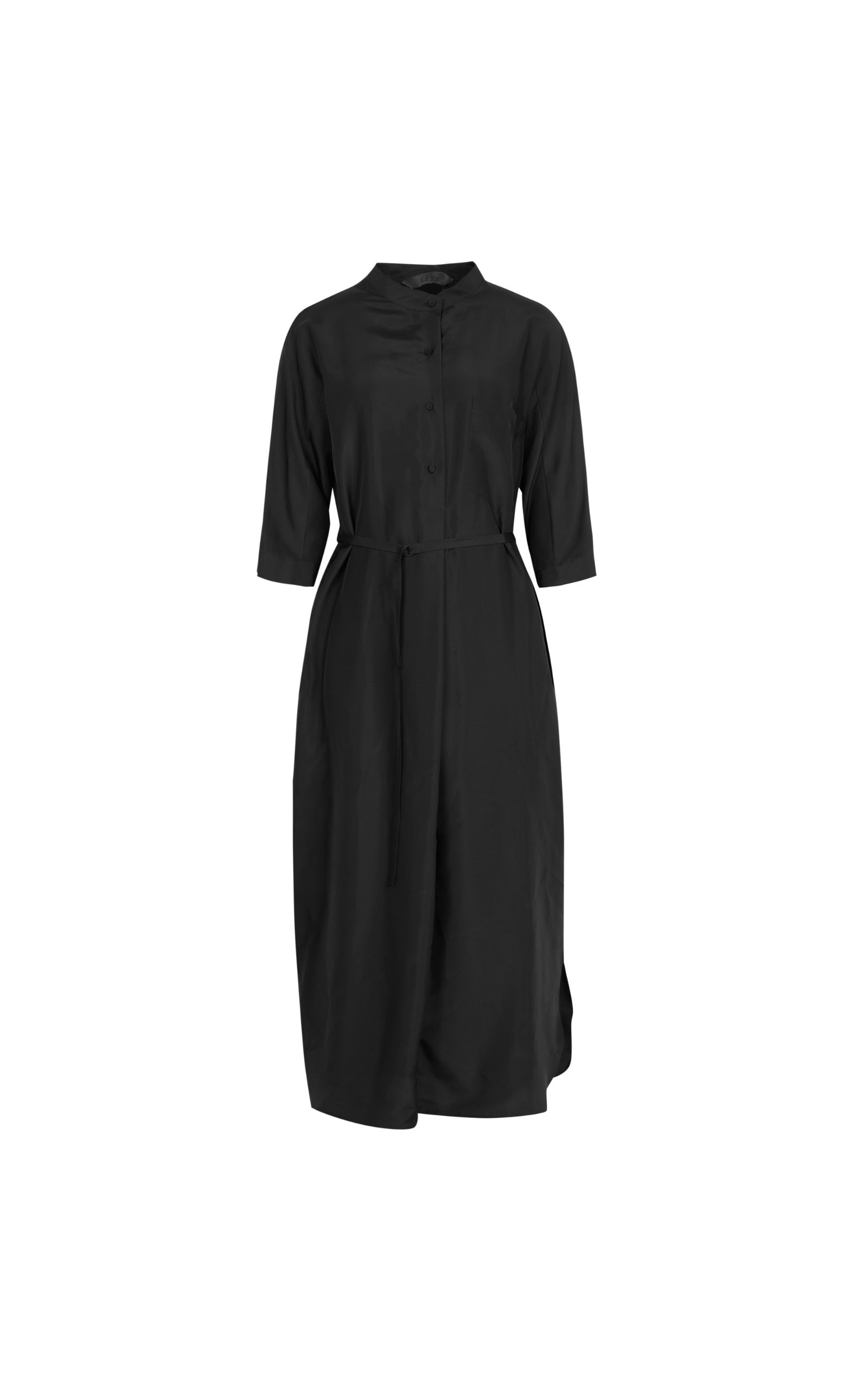 Damen Seidenkleid mit Knöpfen & Bindeband Schwarz LESS
