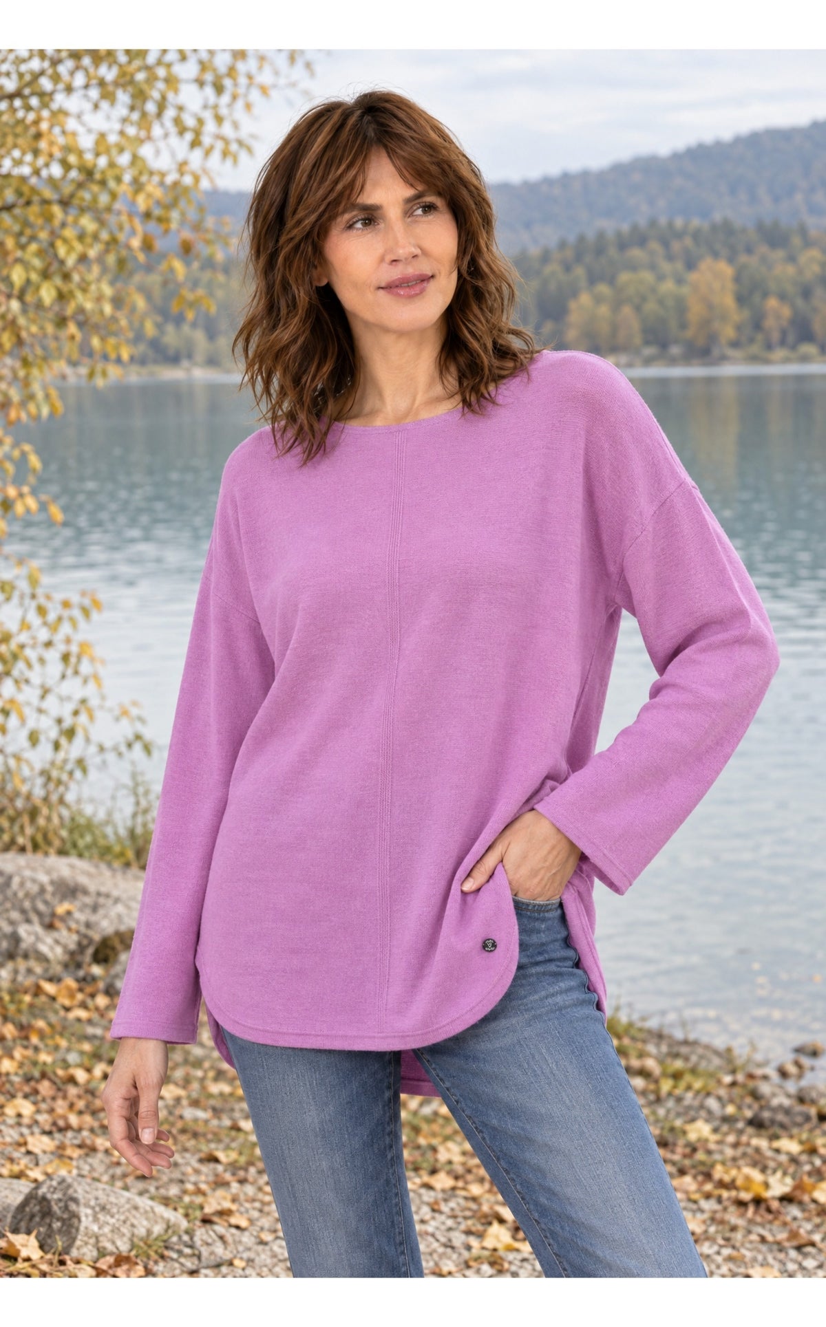 Damen Pullover Rosa Feinstrick Rundhals Oversize Kaschmir Wolle Herbst Winter