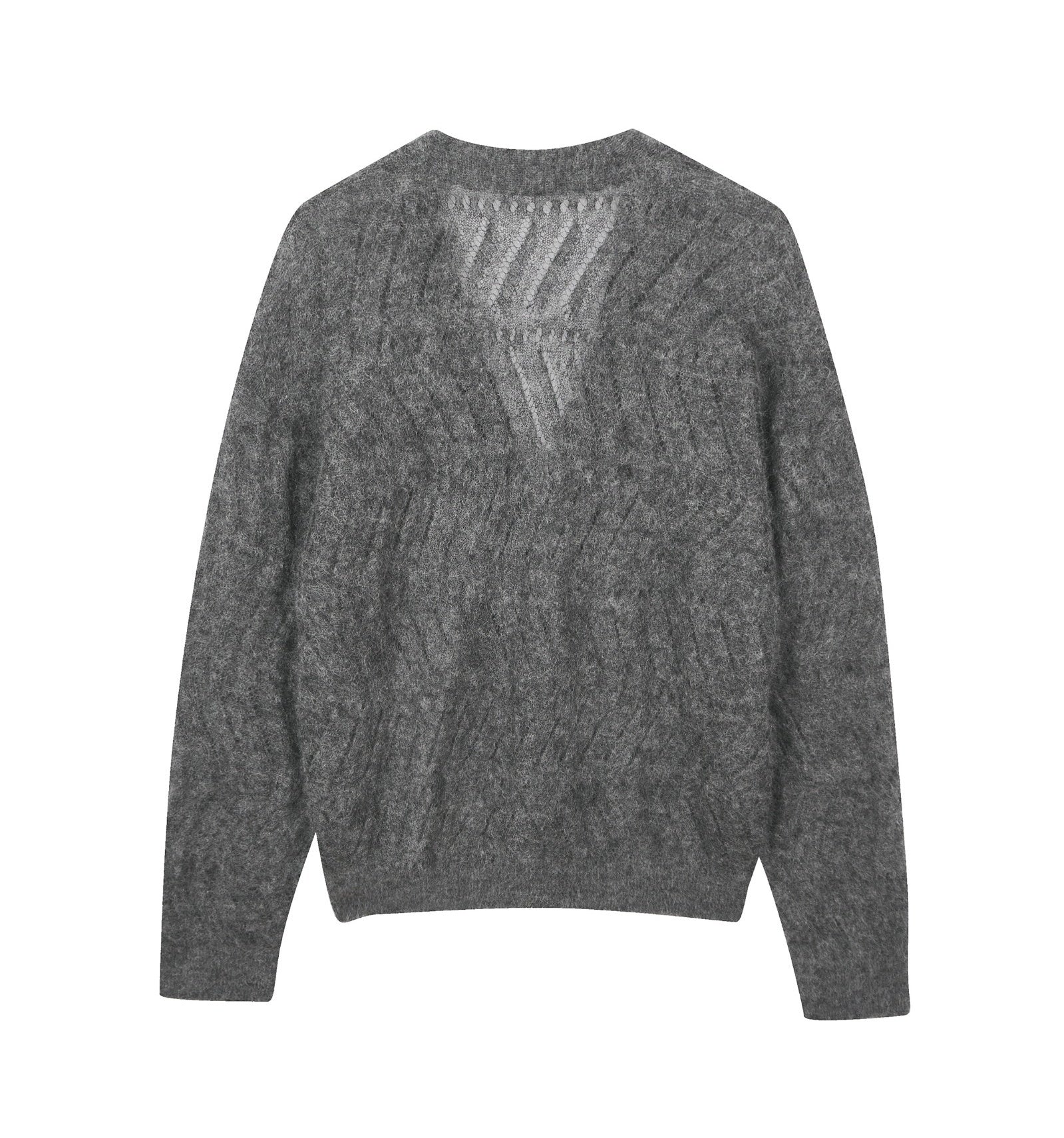 Damen Loose Cardigan mit Zickzack Strick und Pilling Effekt Grau LESS