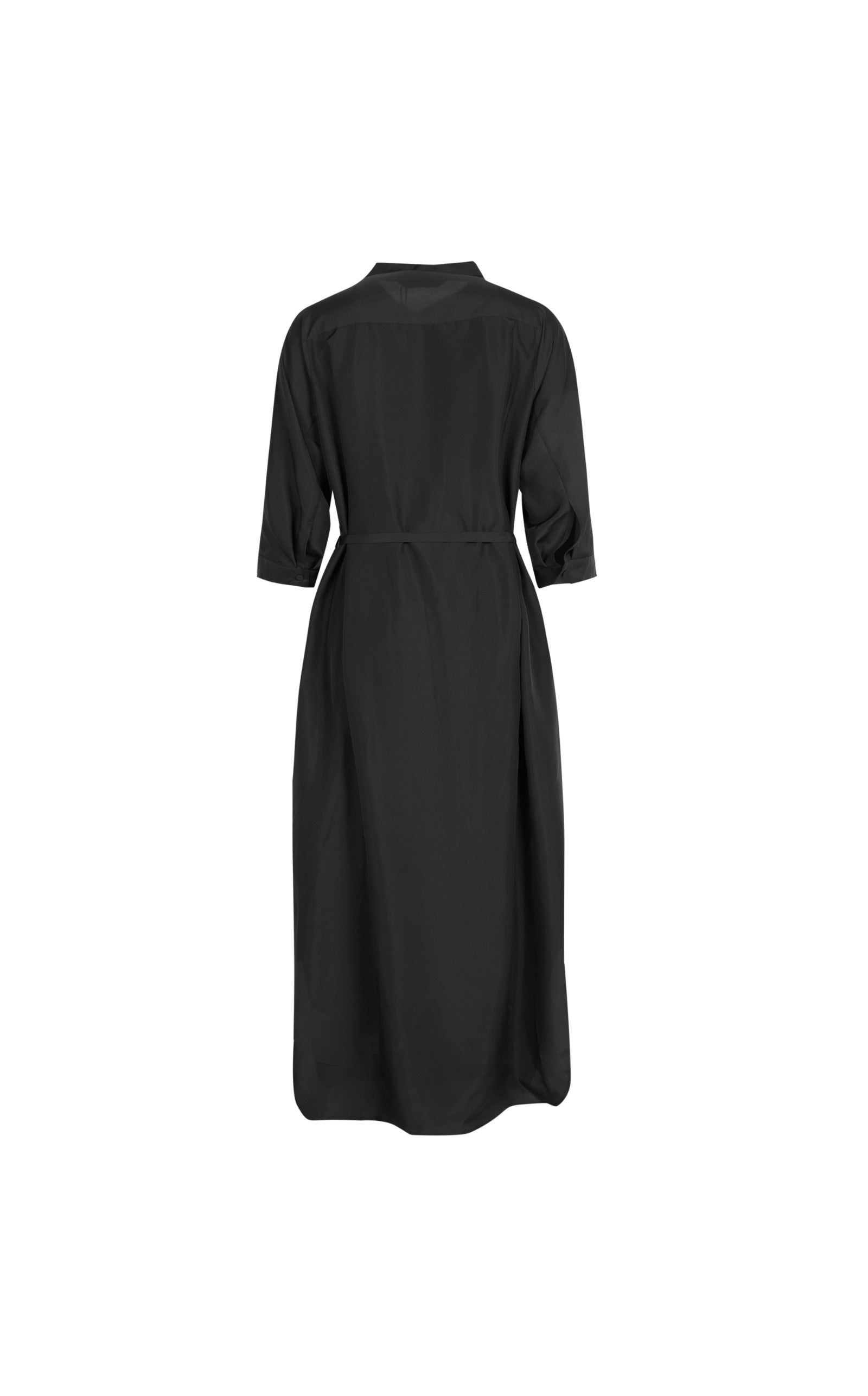 Damen Seidenkleid mit Knöpfen & Bindeband Schwarz LESS