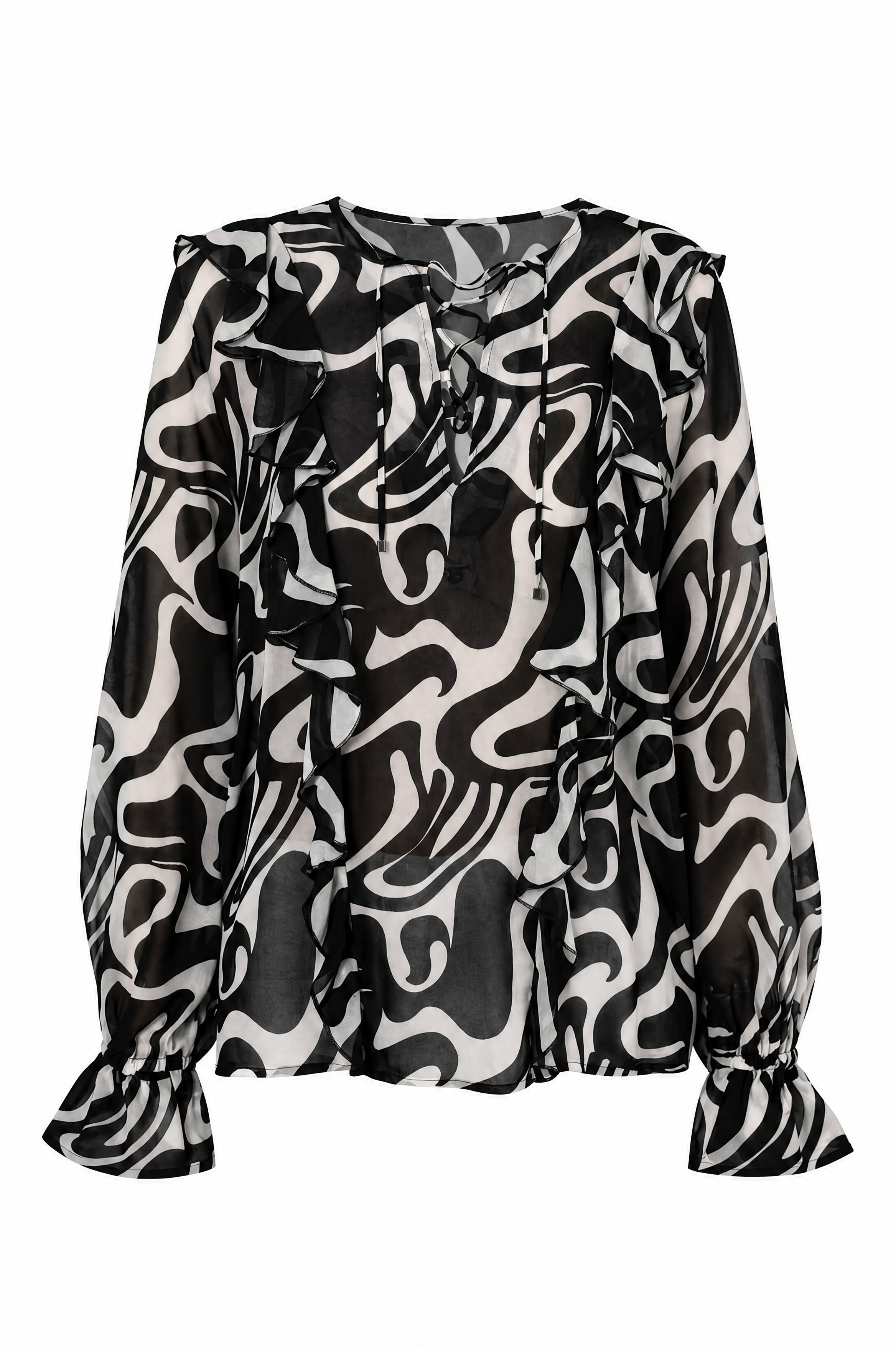 Nadine H blouse avec motif fluide et encolure en V en NOIR