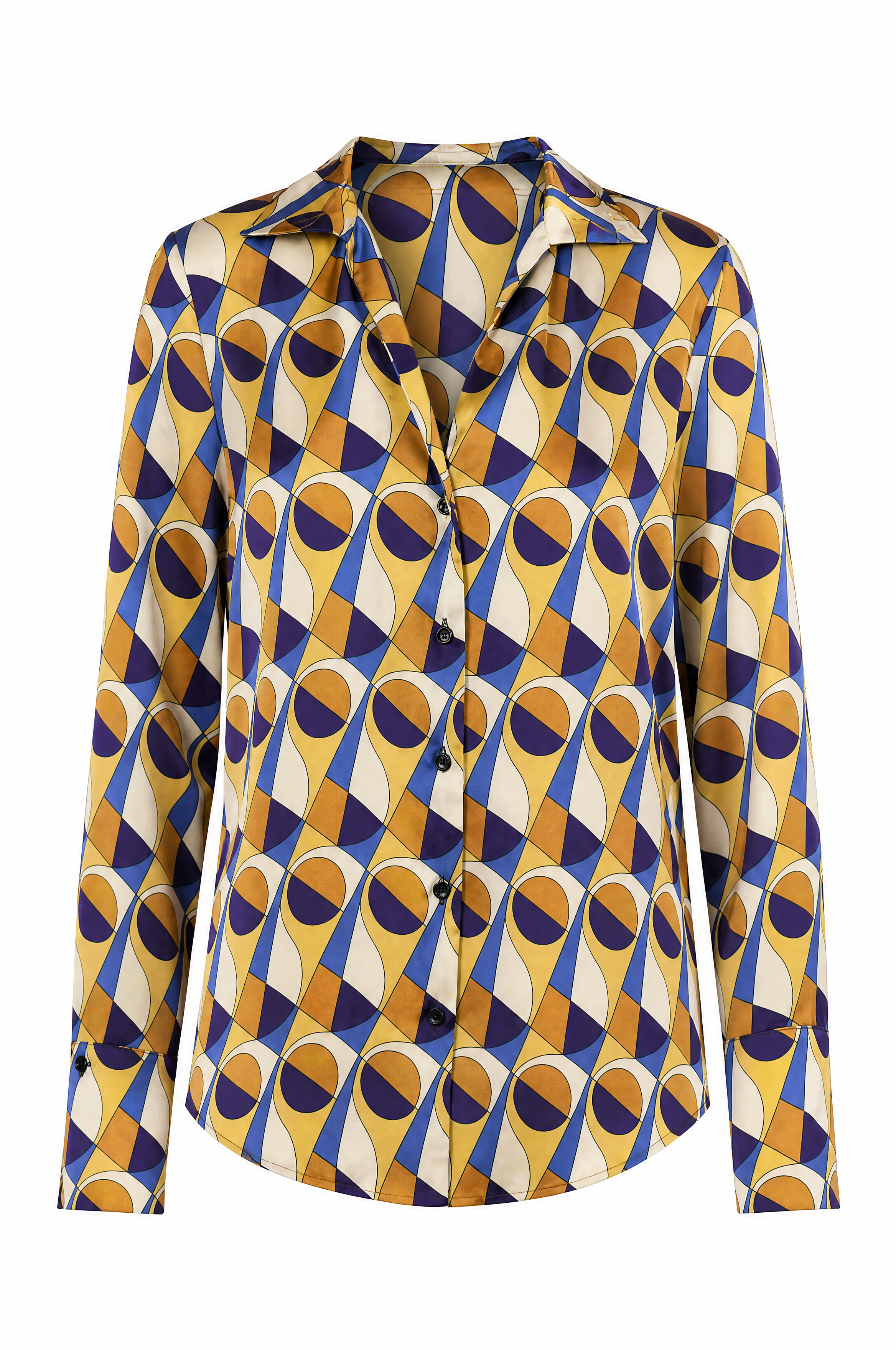 Sommerbluse mit All-Over print in Ochre mit V-Ausschnitt modern