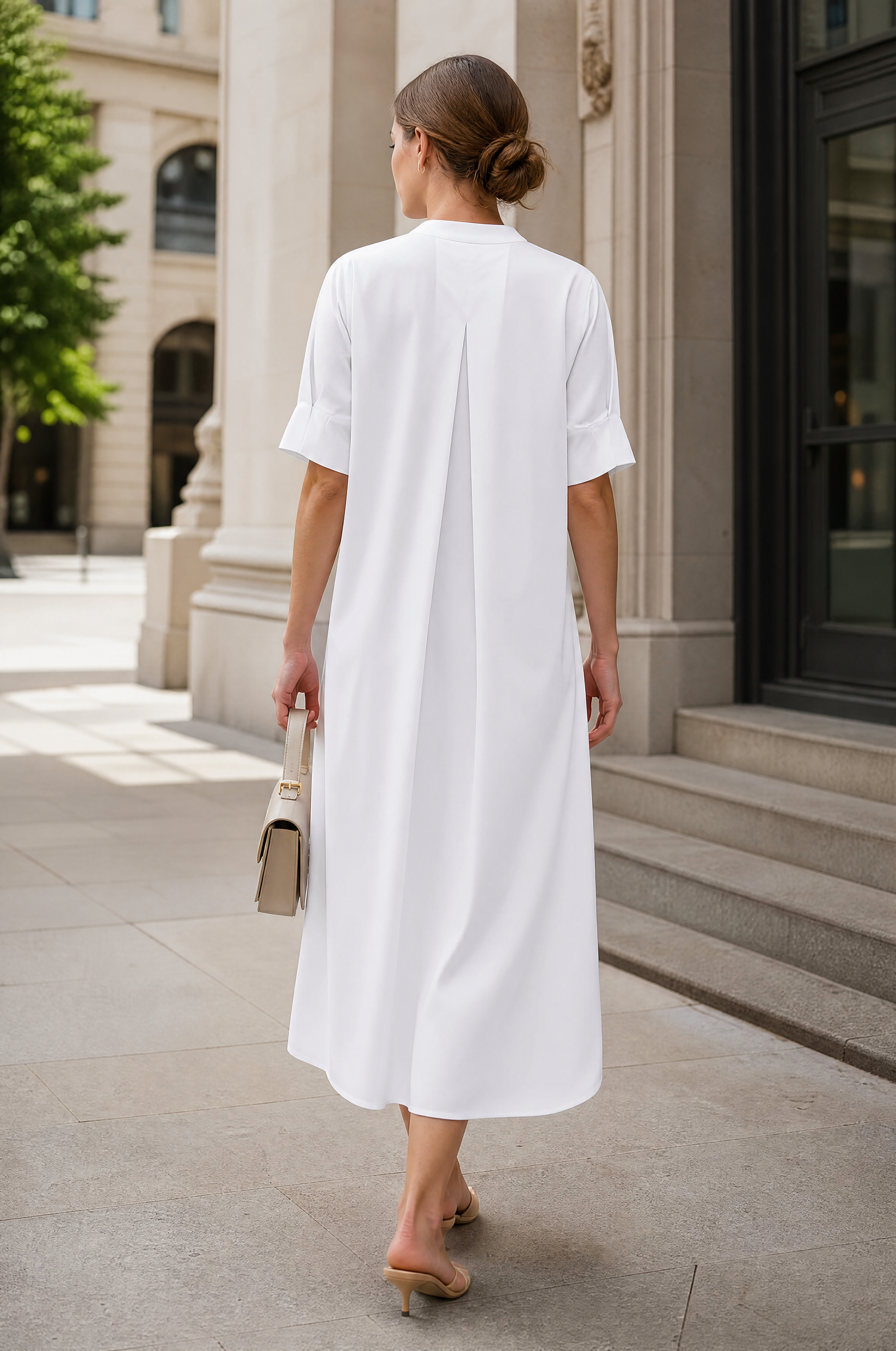 Nadine H vestido elegante con escote en V y dobladillo redondeado en BLANCO