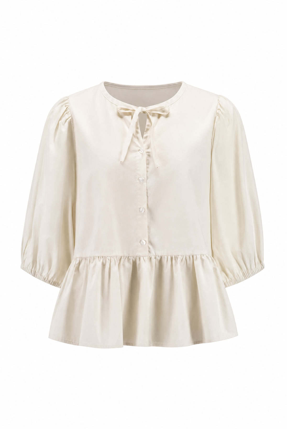 Cotton blouse with puff sleeves and collar band in spring style
