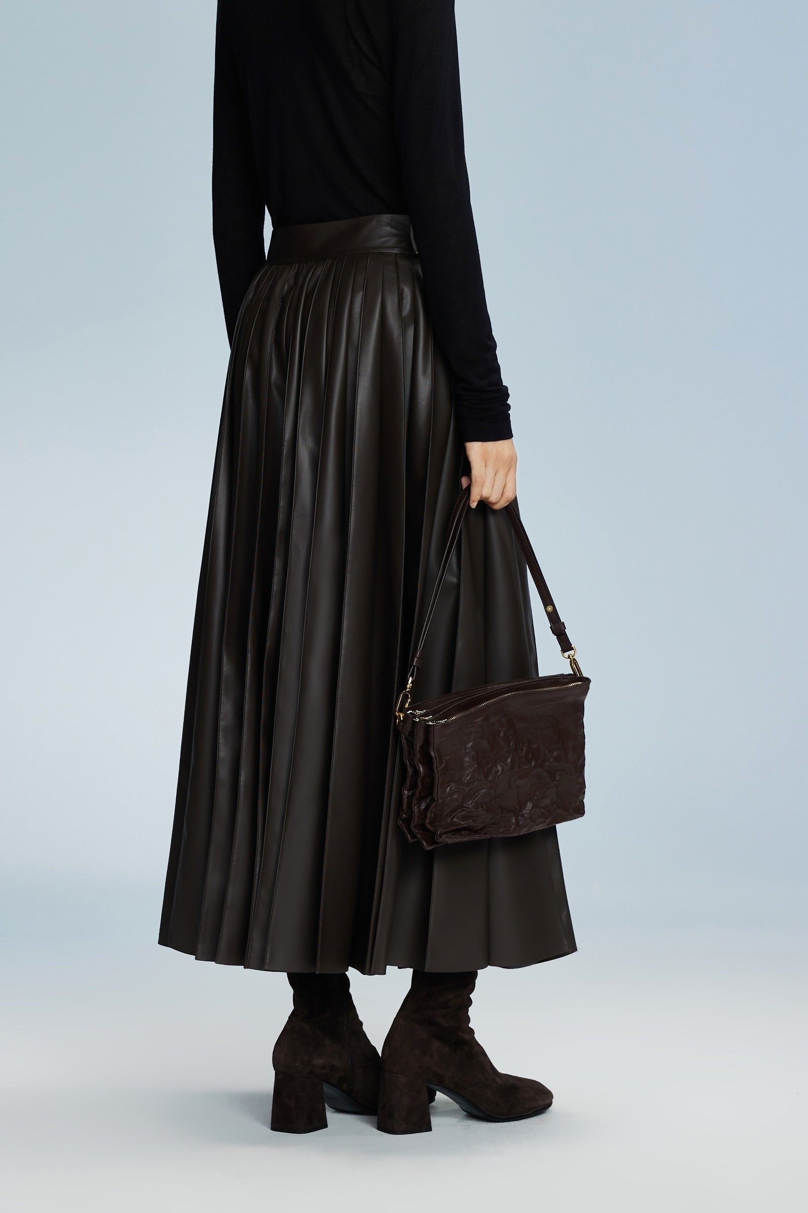 Damen Tellerrock in Lederoptik in Braun LESS