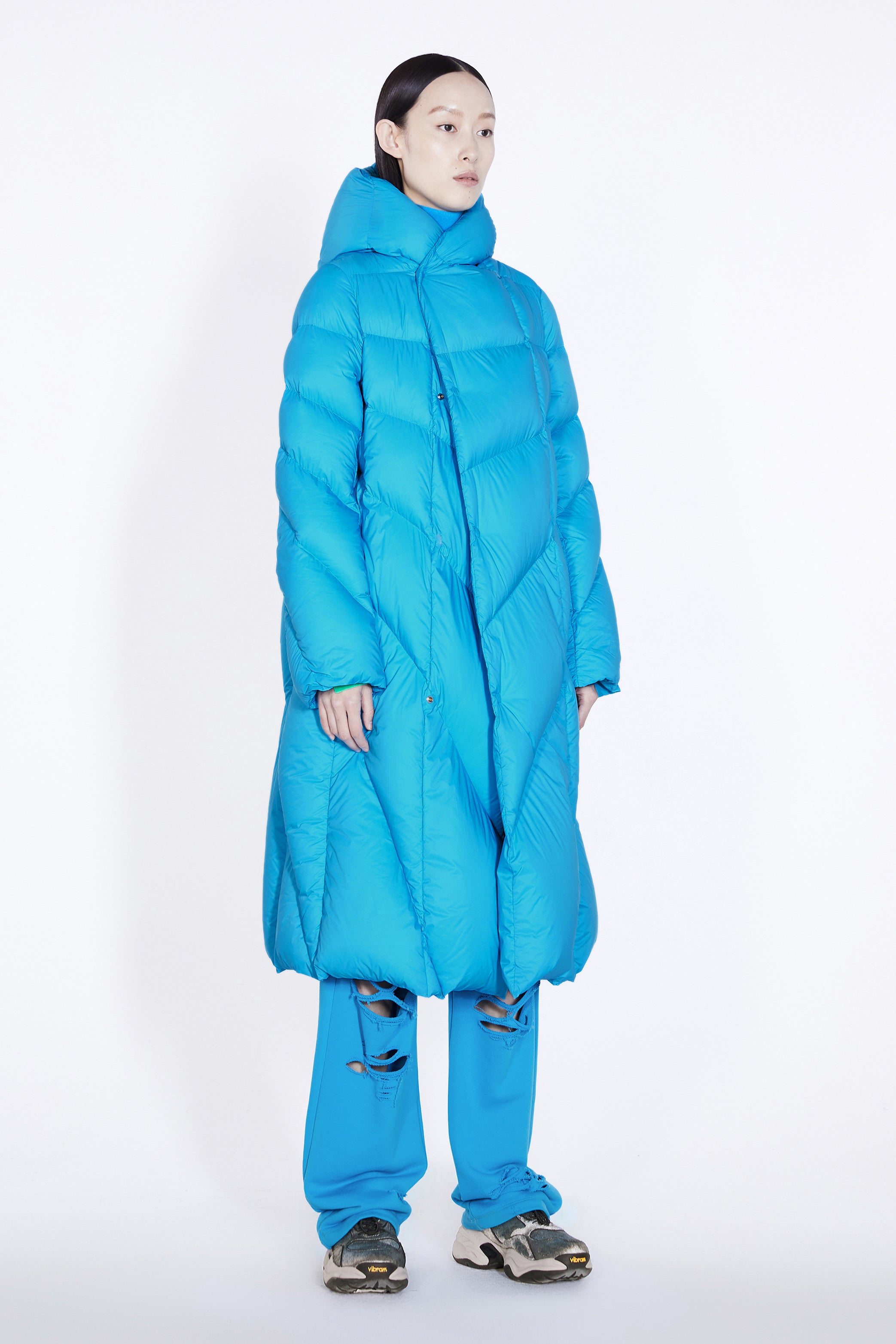 JNBY Daunenmantel Damen - Langer Steppmantel mit Kapuze, ultraleicht & wärmend in Skyblue JNBY