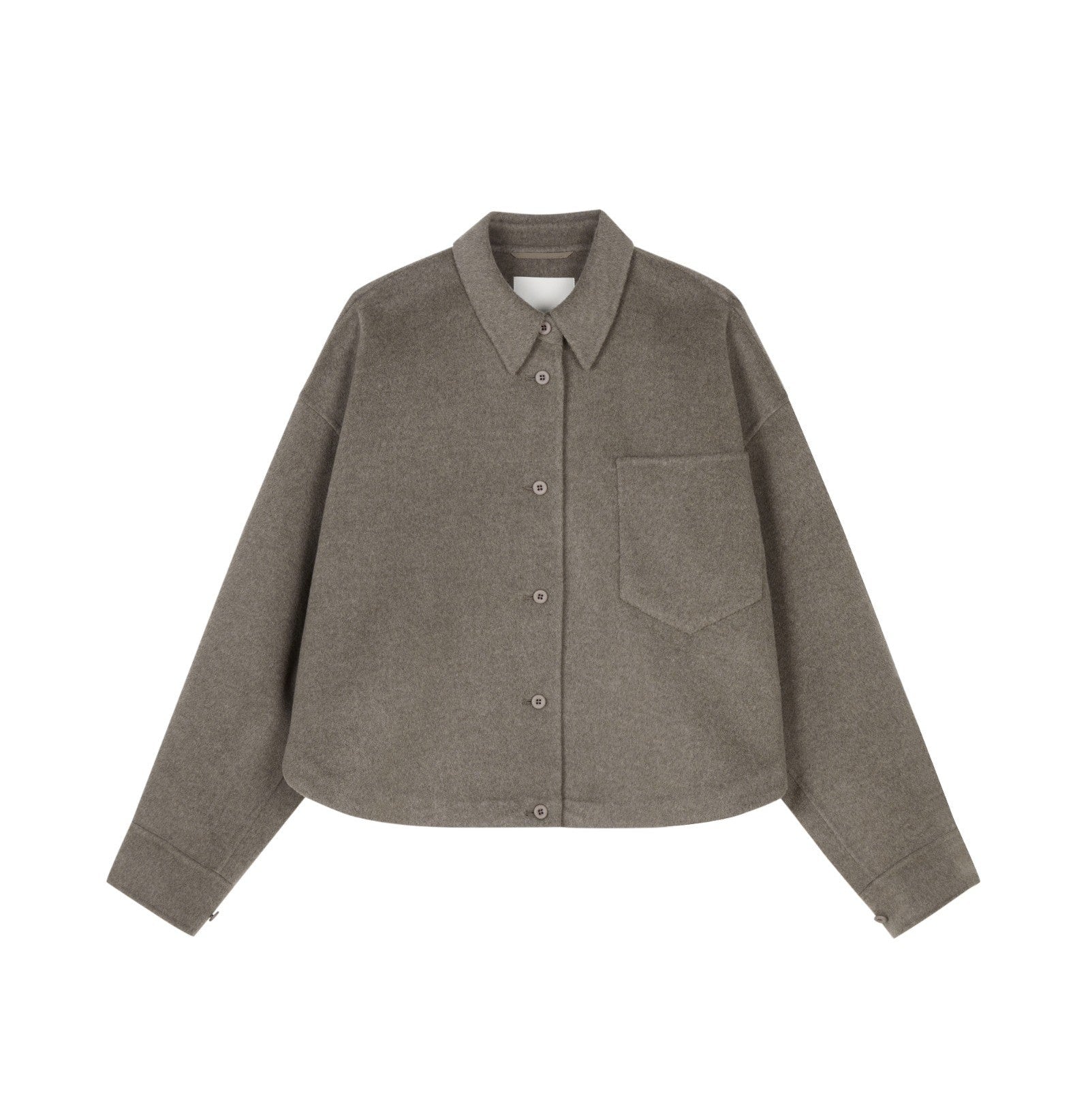 Damen Boxy Wolljacke mit großer Brusttasche & rundem Saum in Braun JNBY