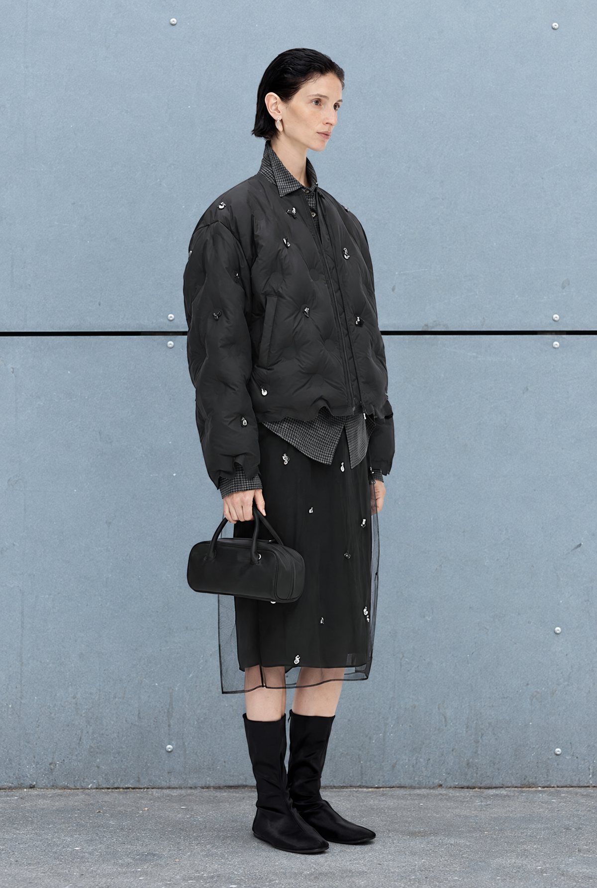 Damen Daunenjacke Schwarz Kurz Steppjacke Schmuckdetails Herbst Winter