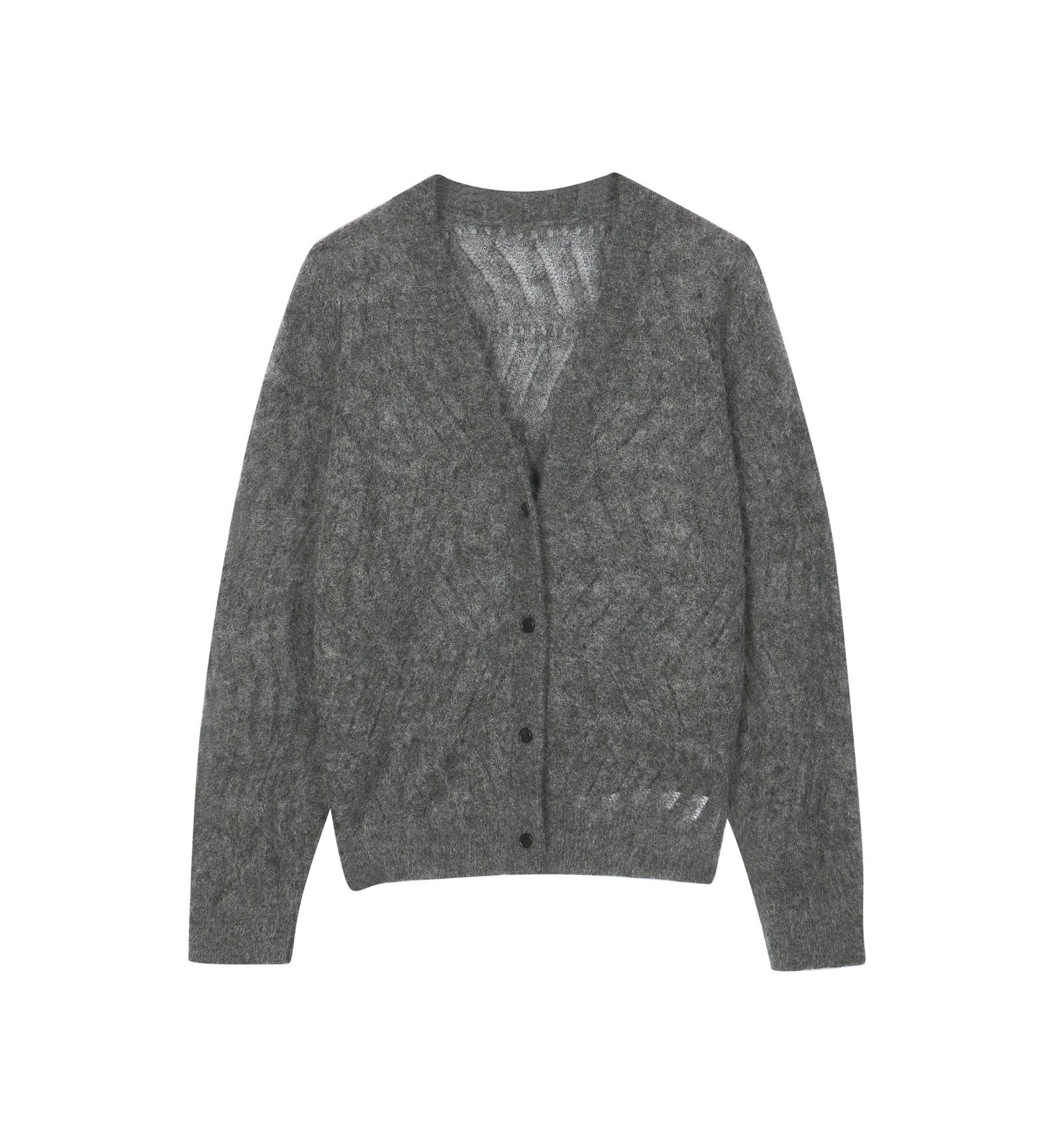 Damen Loose Cardigan mit Zickzack Strick und Pilling Effekt Grau LESS