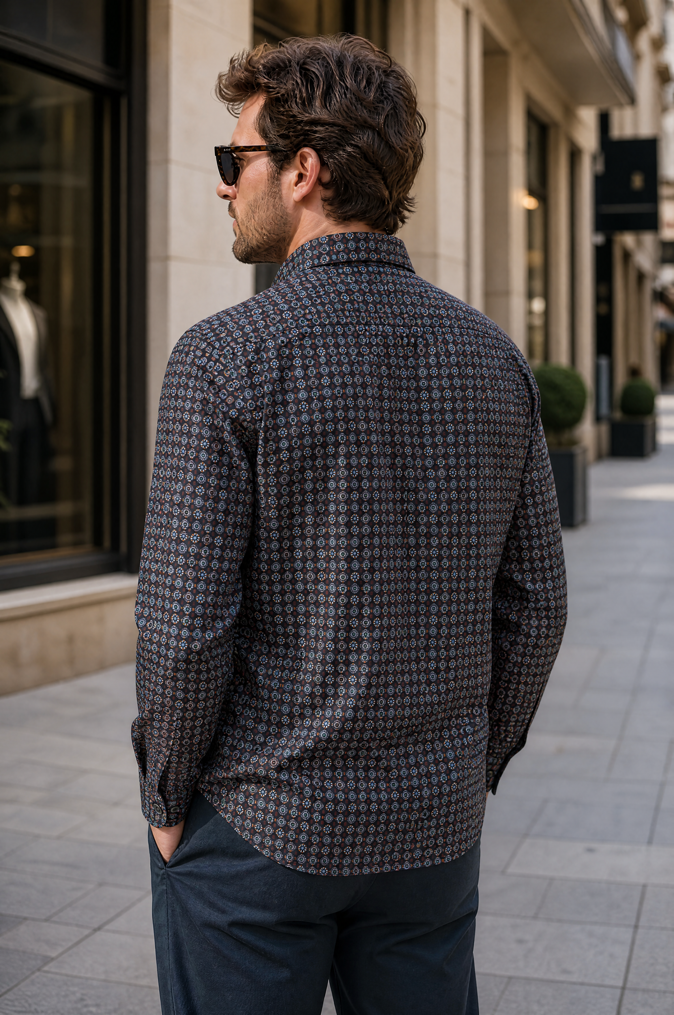 Cotton Long-Sleeve Men's Shirt, Modern Fit, All-Over Print, Spring