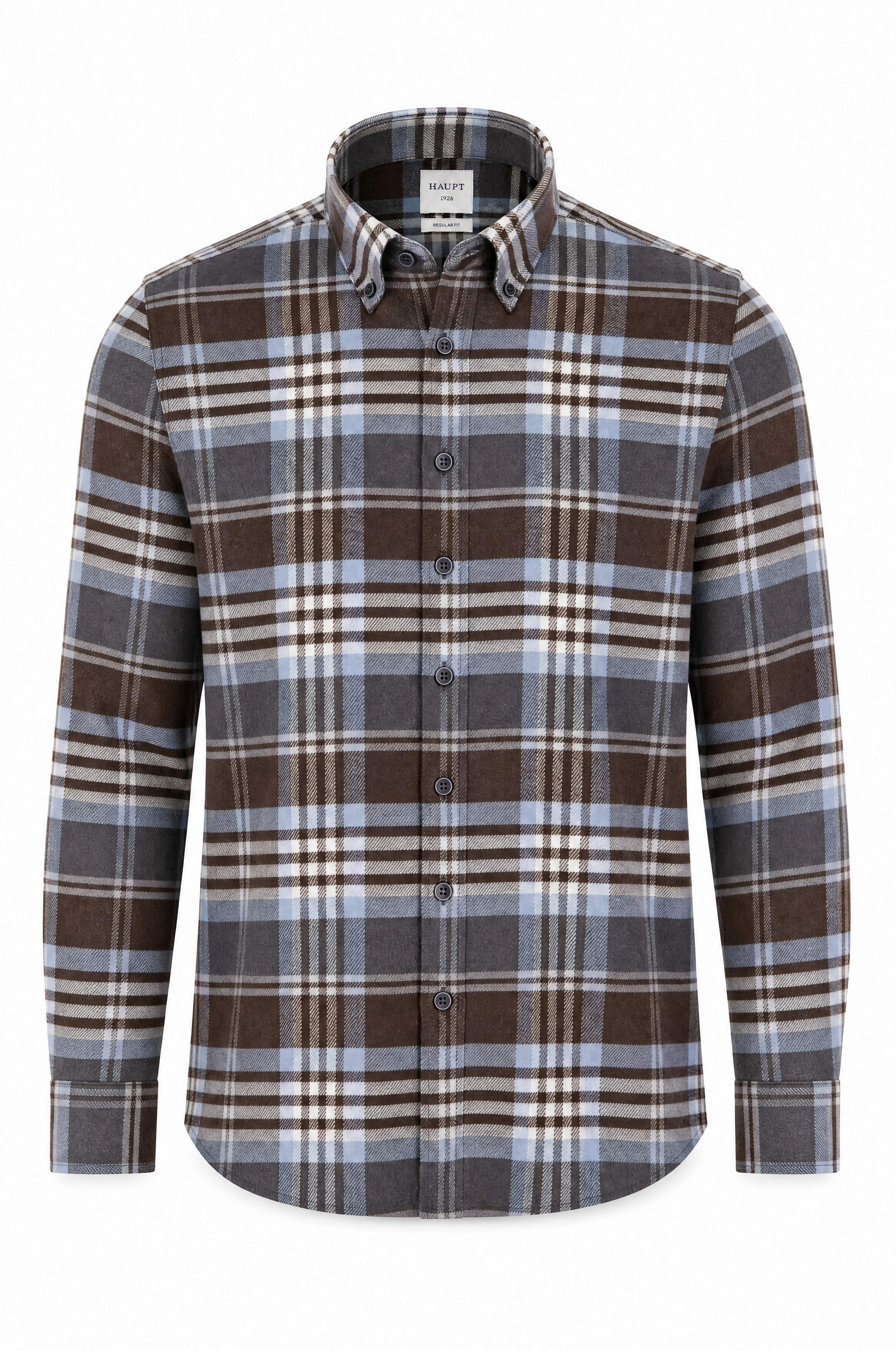Regular Fit Tall Flanell Langarm-Herrenhemd Karo Brown-Blue Frühling