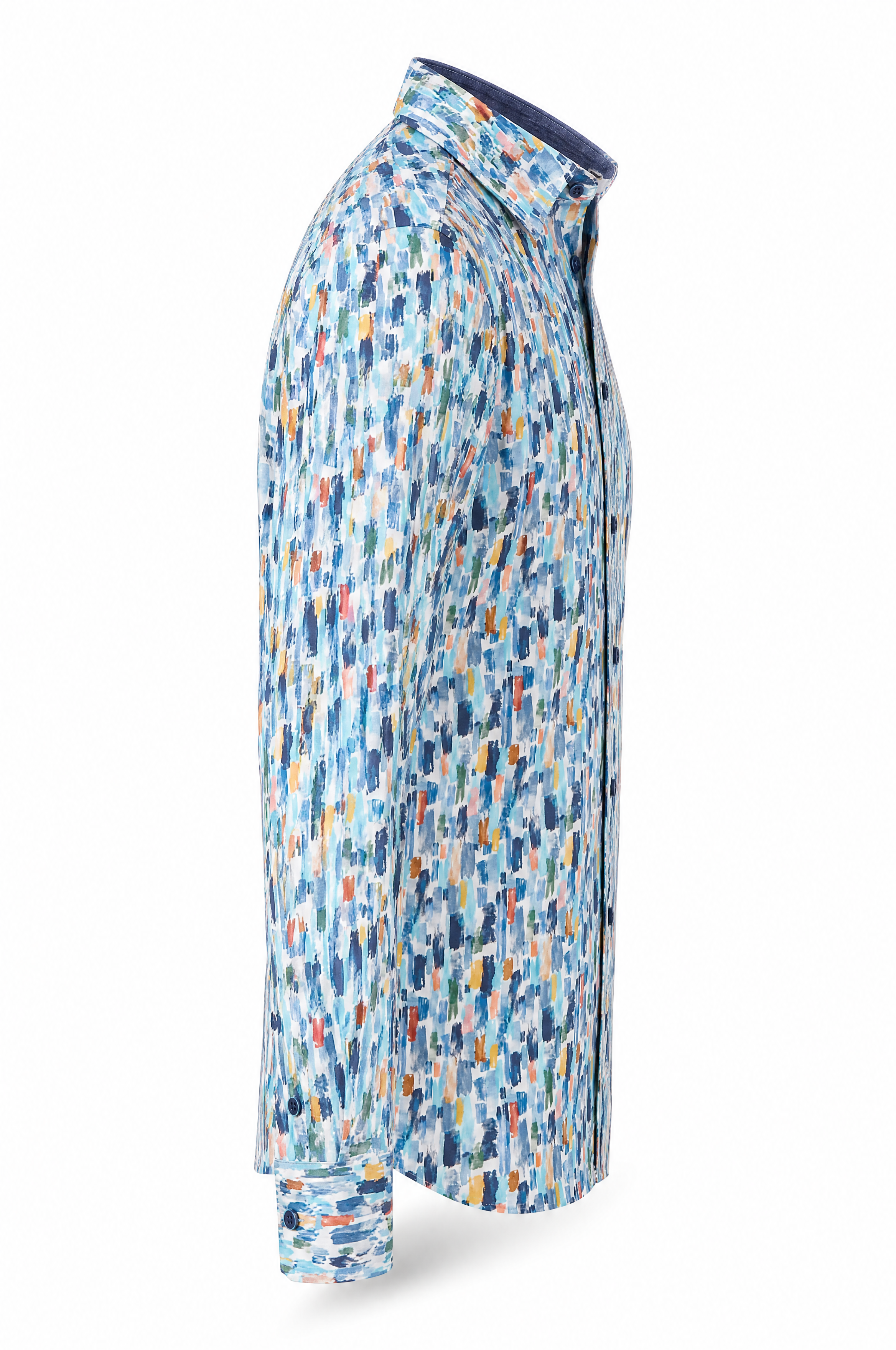 Modern fit kortemouw popeline herenhemd met all-over kleurstrepen, blauw