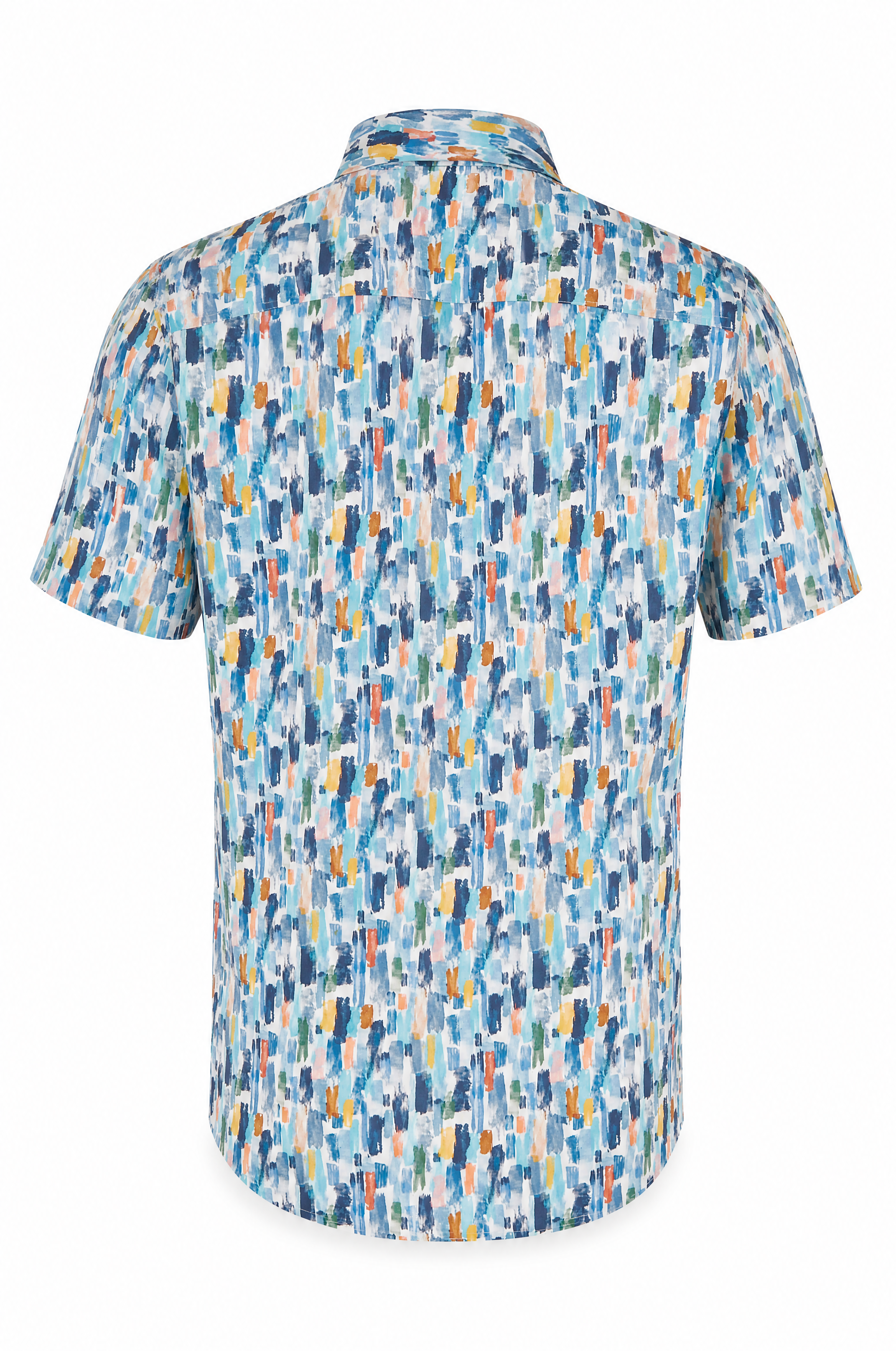 Modern fit kortemouw popeline herenhemd met all-over kleurstrepen, blauw