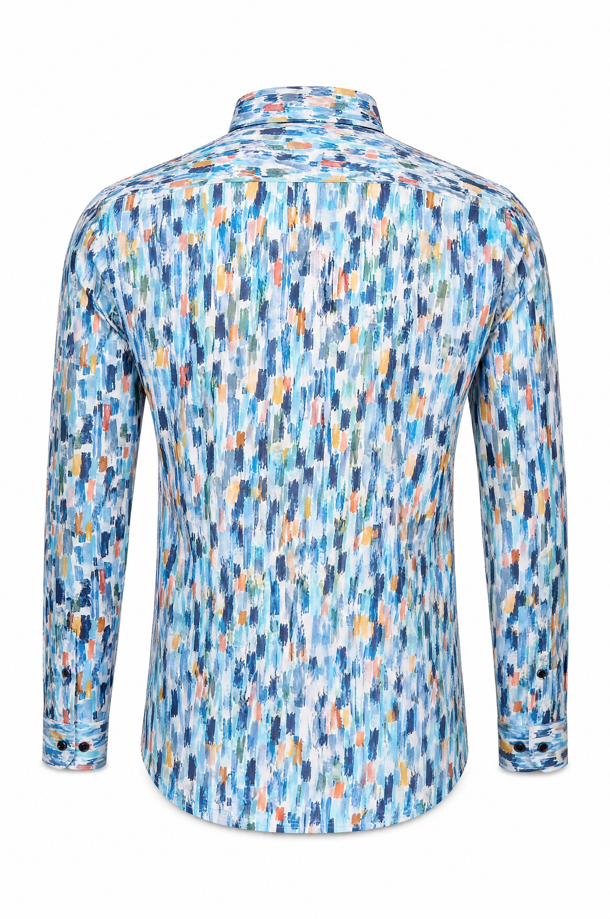 Modern fit kortemouw popeline herenhemd met all-over kleurstrepen, blauw