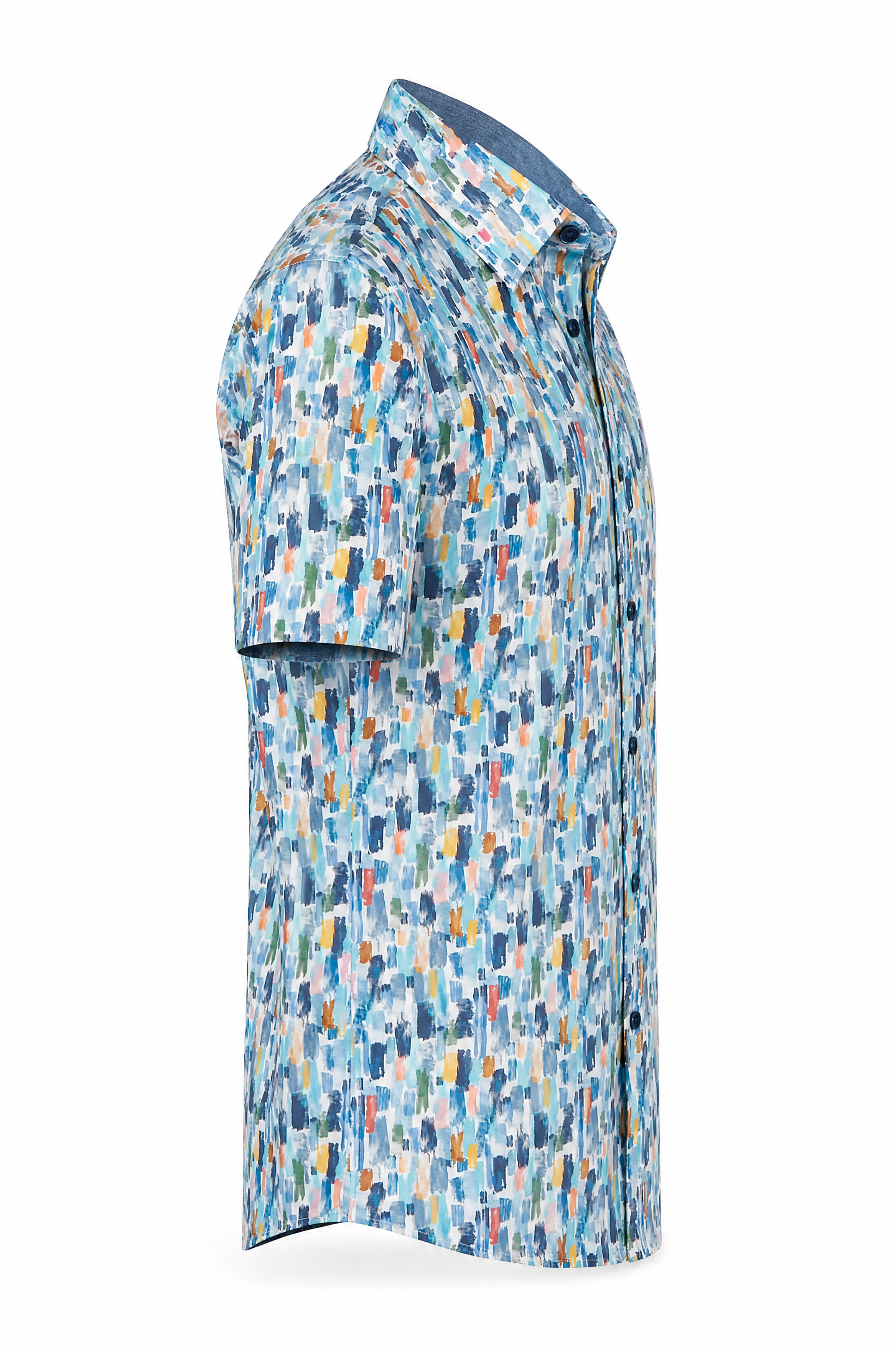 Modern fit kortemouw popeline herenhemd met all-over kleurstrepen, blauw