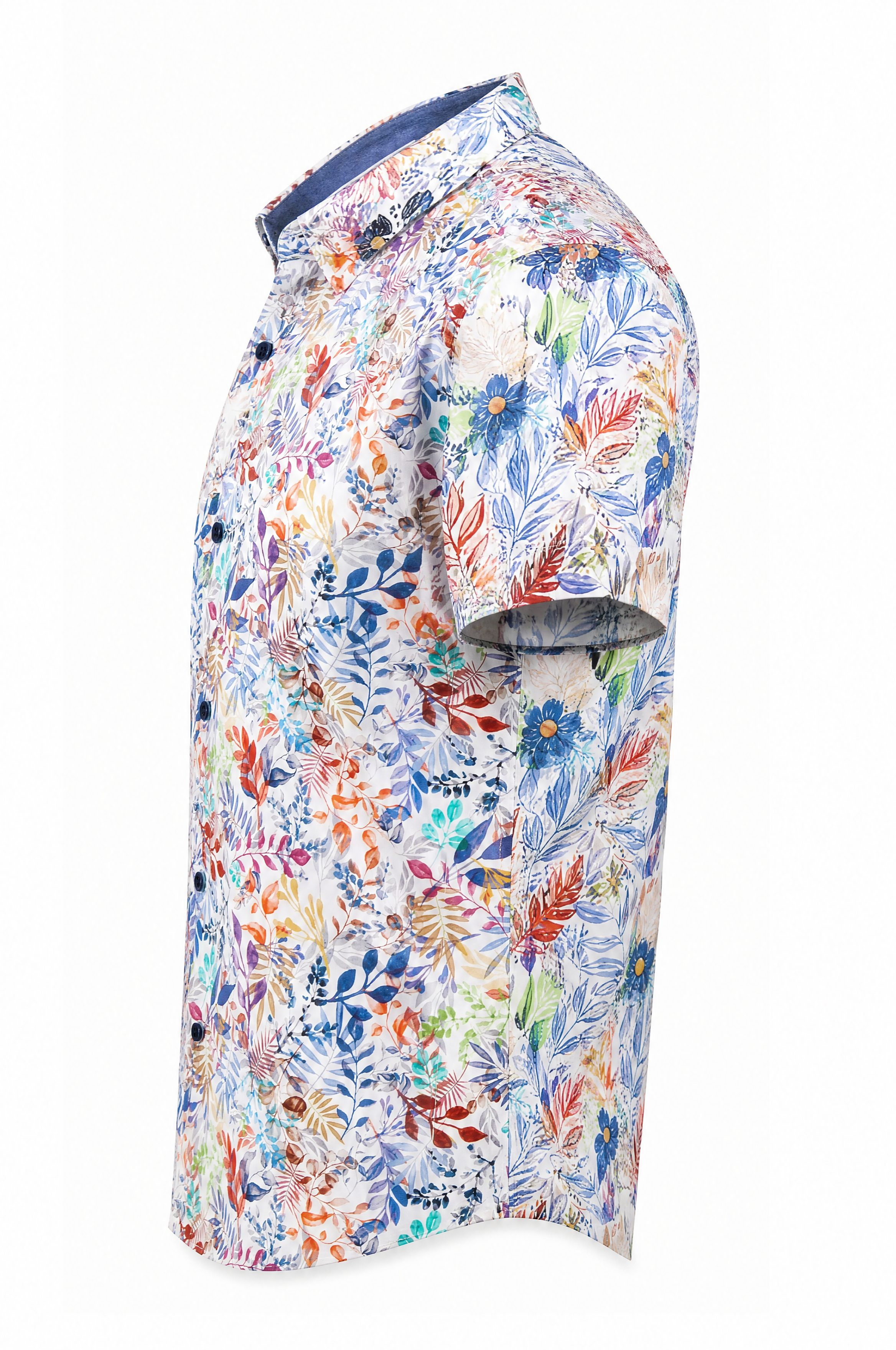 Modern Fit Men's Short-Sleeve Poplin Shirt, Ideal for Summer, Plant Print