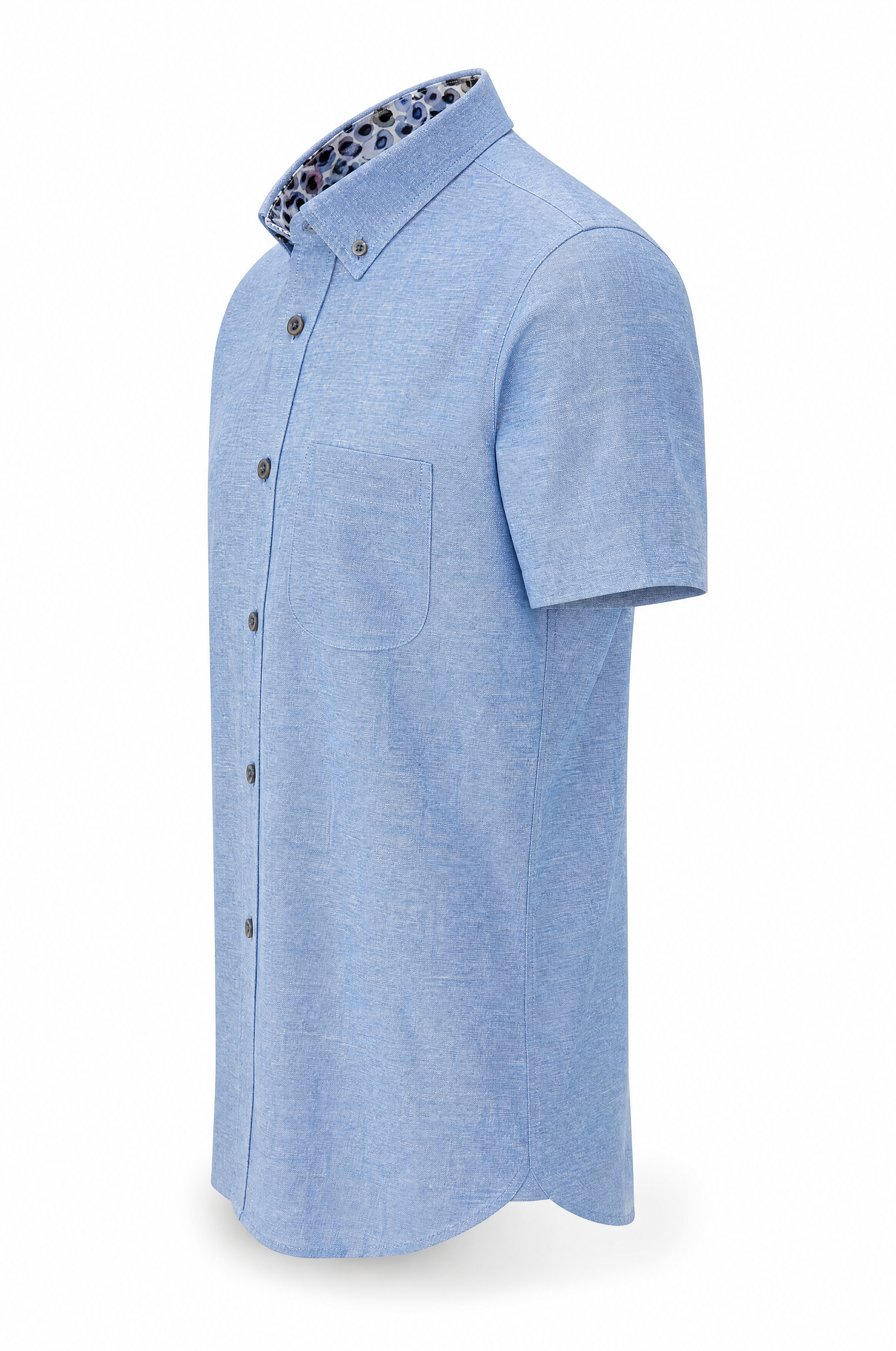 Kurzarm Herrenhemd aus Baumwolle-Leinen Blau Modern Fit Sommer