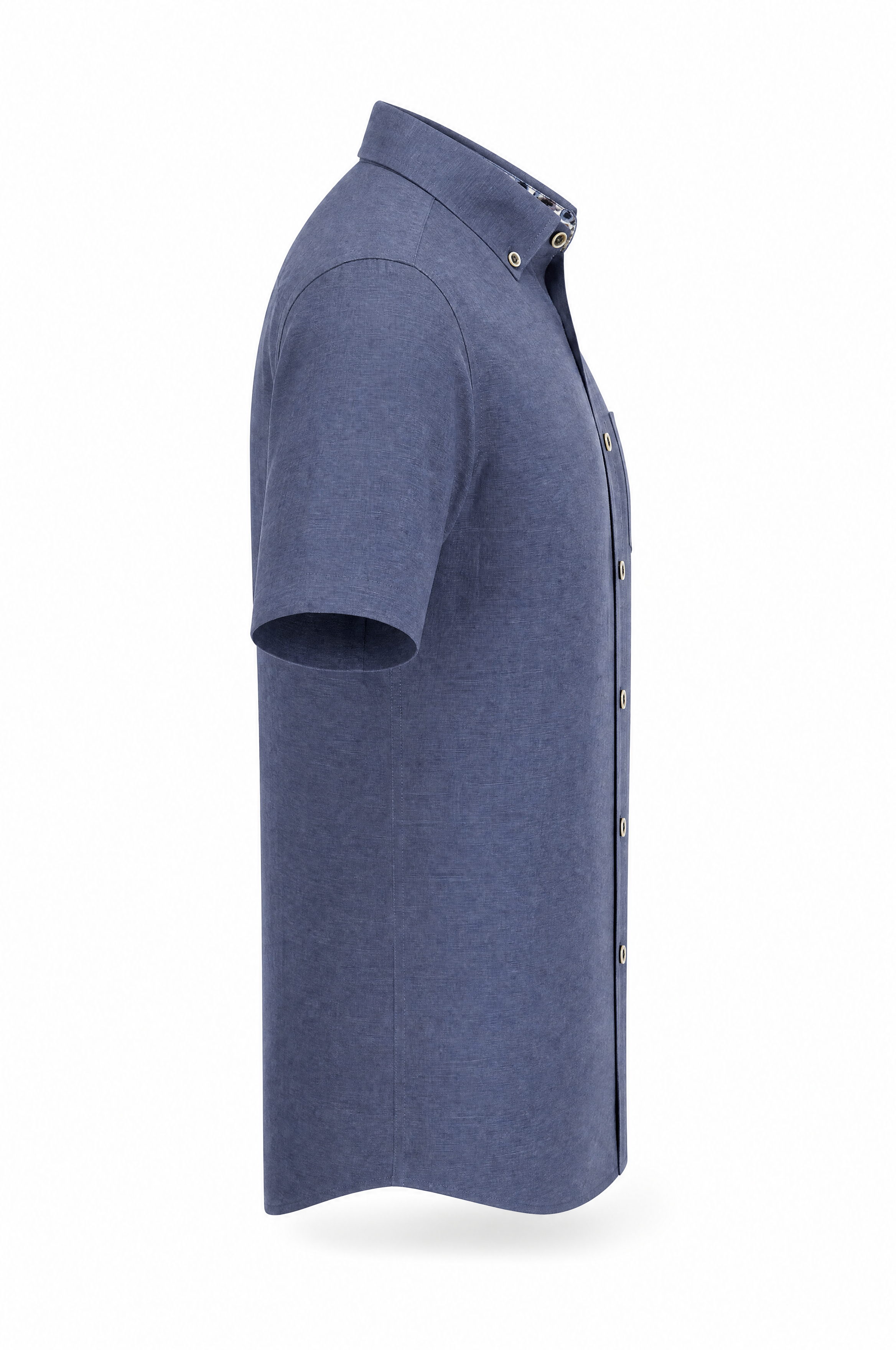 Kurzarm Herrenhemd aus Baumwolle-Leinen Navy Modern Fit Sommer