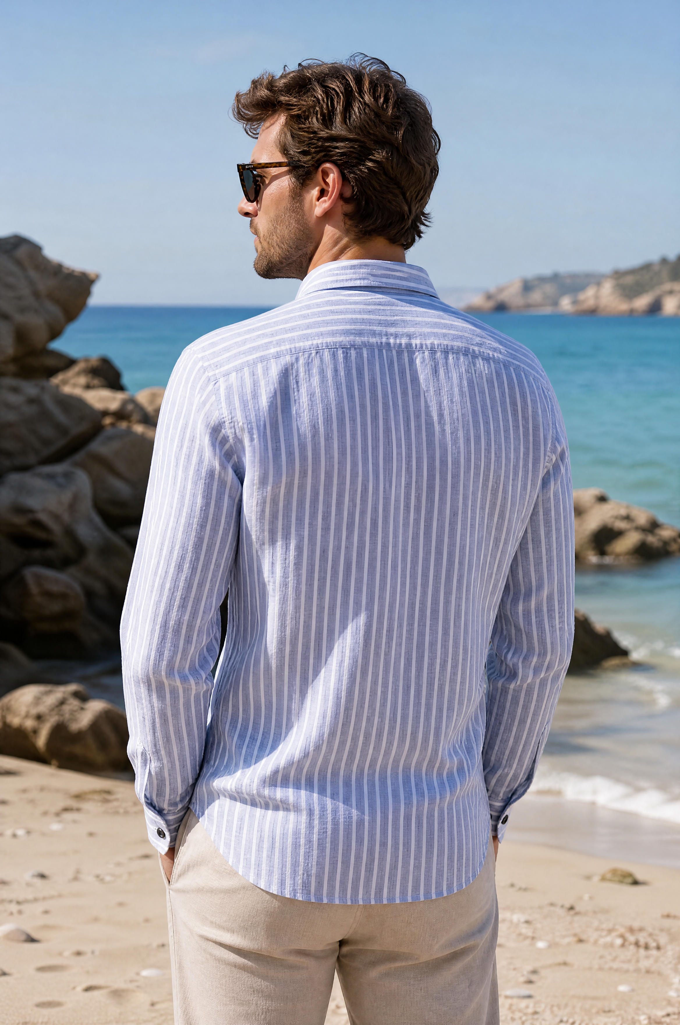 Leinen Sommer Herrenhemd blau weiß gestreift maritimer Look