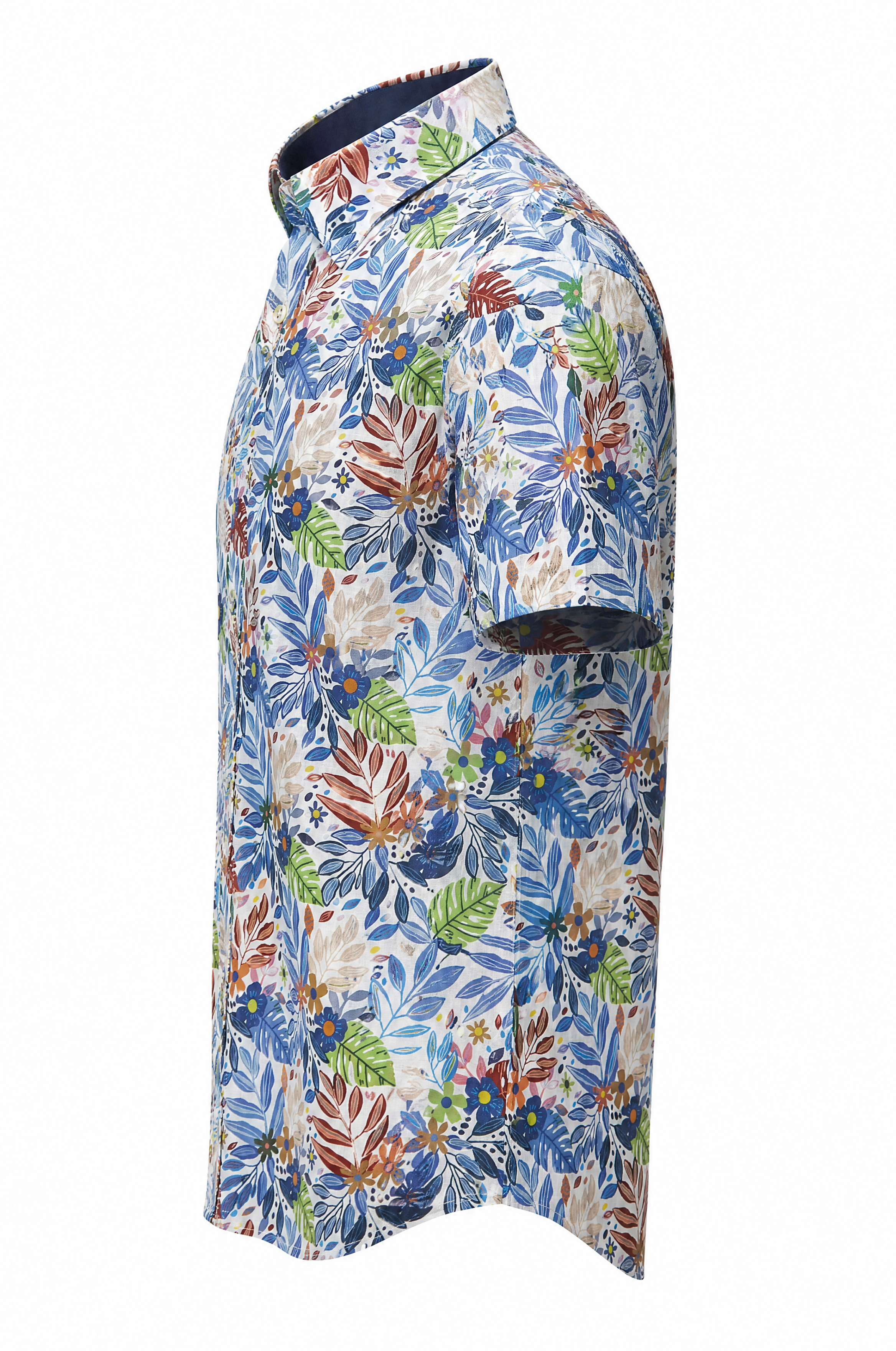 Modern Fit Katoenen Herenhemd Met Korte Mouwen En Bloemenprint Multicolor